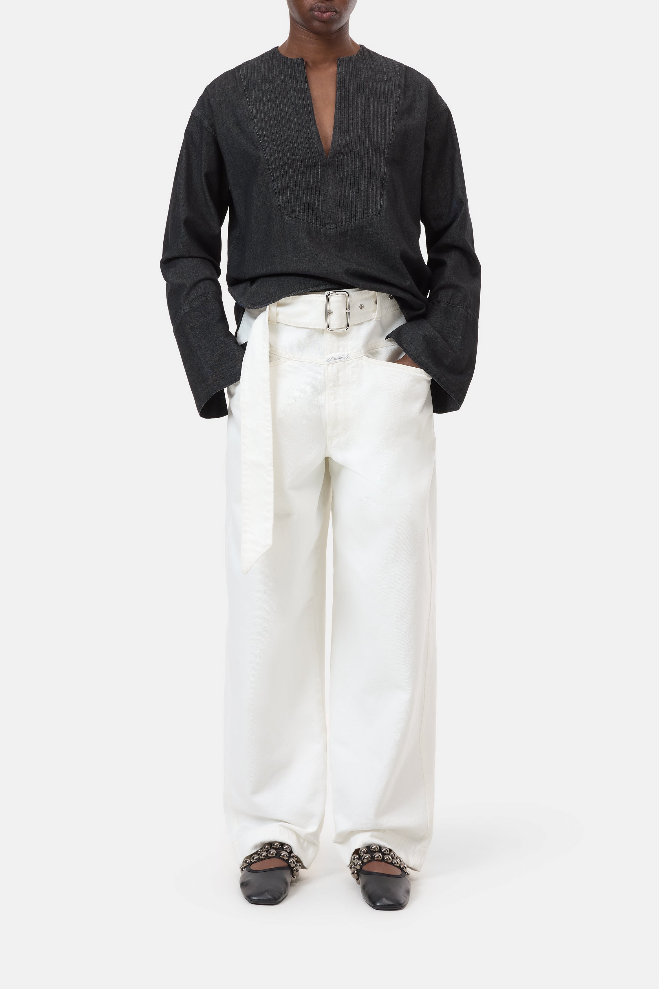PINTUCK BIB SHIRT