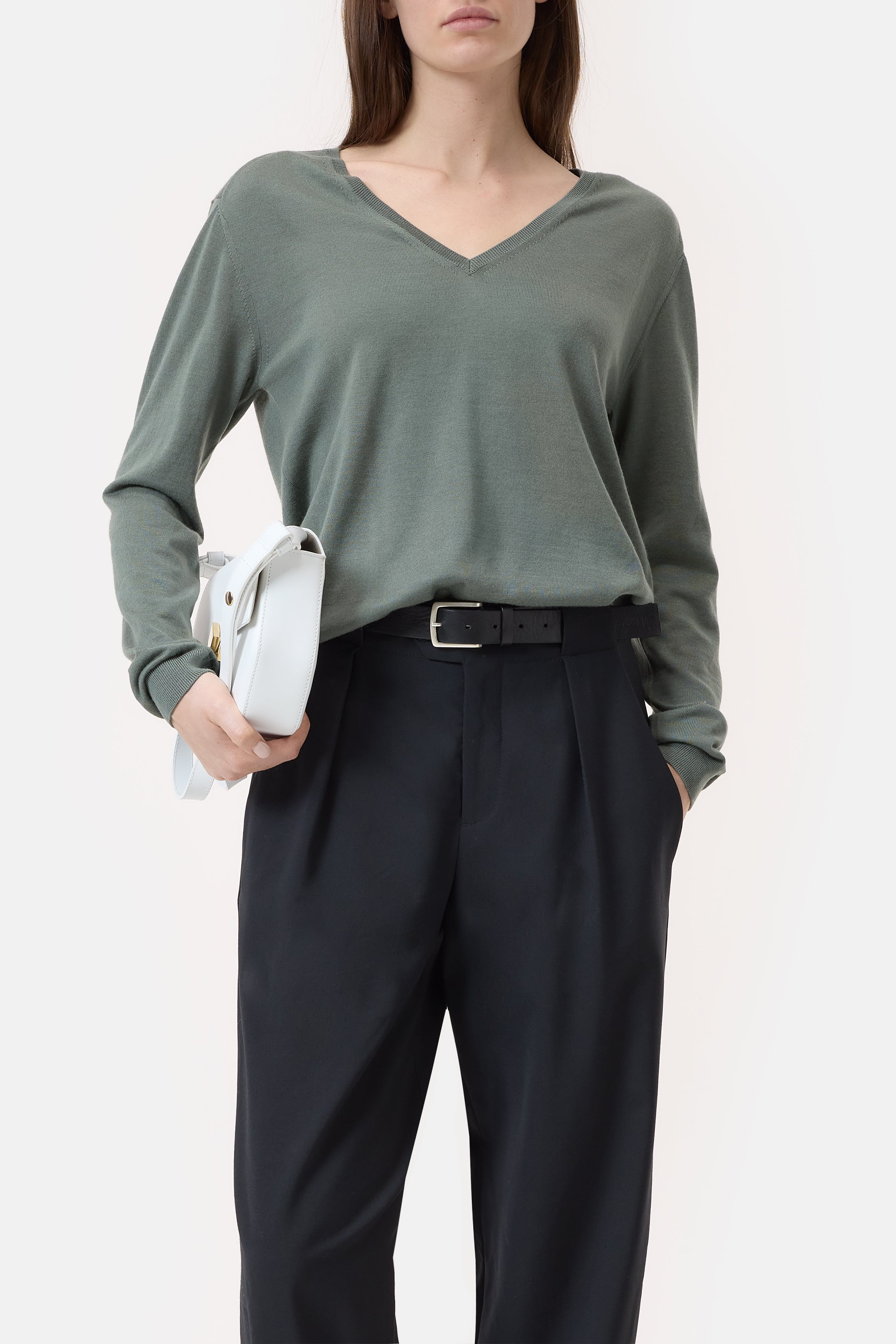 V NECK LONG SLEEVE-Strick & Pullover-Closed-XXS-Faded Green-ARCHIVIST