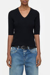 Closed-SLIM VNECK SHORT SLEEVE KNITS-Strick & Pullover-Black-Deal-Outlet-by-ARCHIVIST