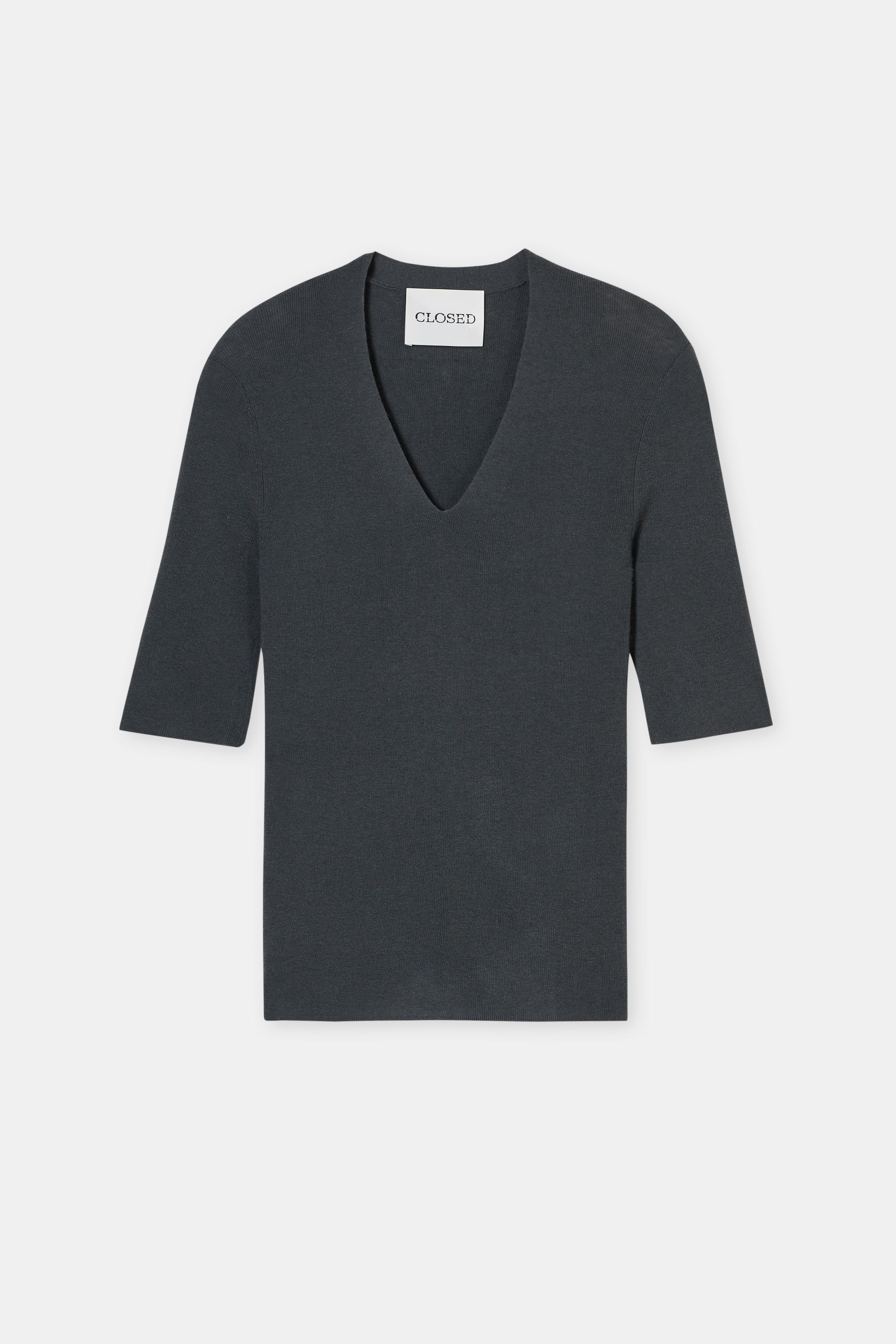 Closed-SLIM VNECK SHORT SLEEVE KNITS-Strick & Pullover-Black-Deal-Outlet-by-ARCHIVIST