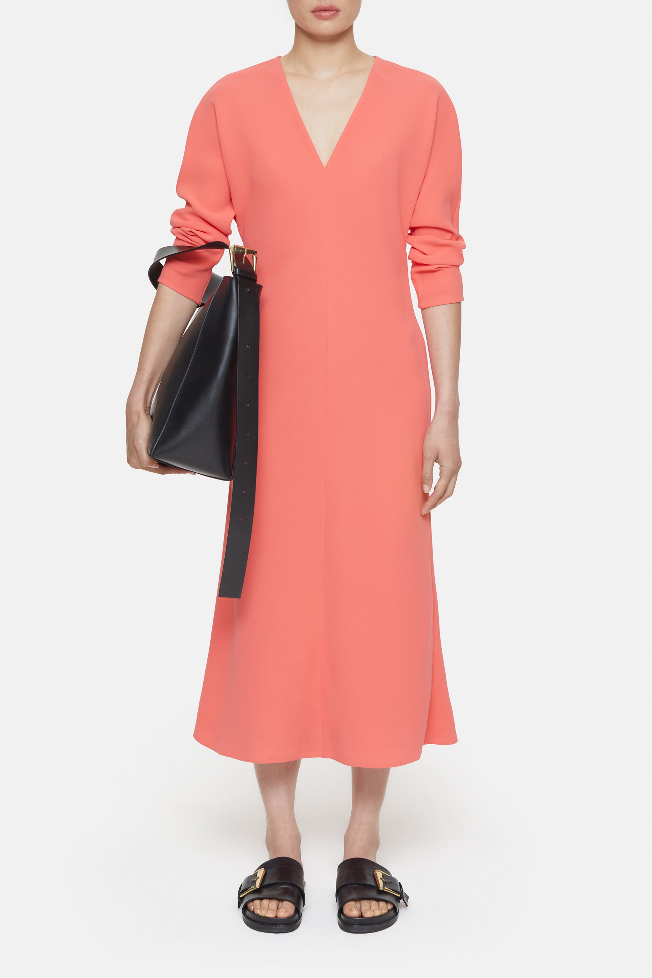 LONG V-NECK DRESS-Kleider & Röcke-Closed-XXS-VIBRANT RED-ARCHIVIST