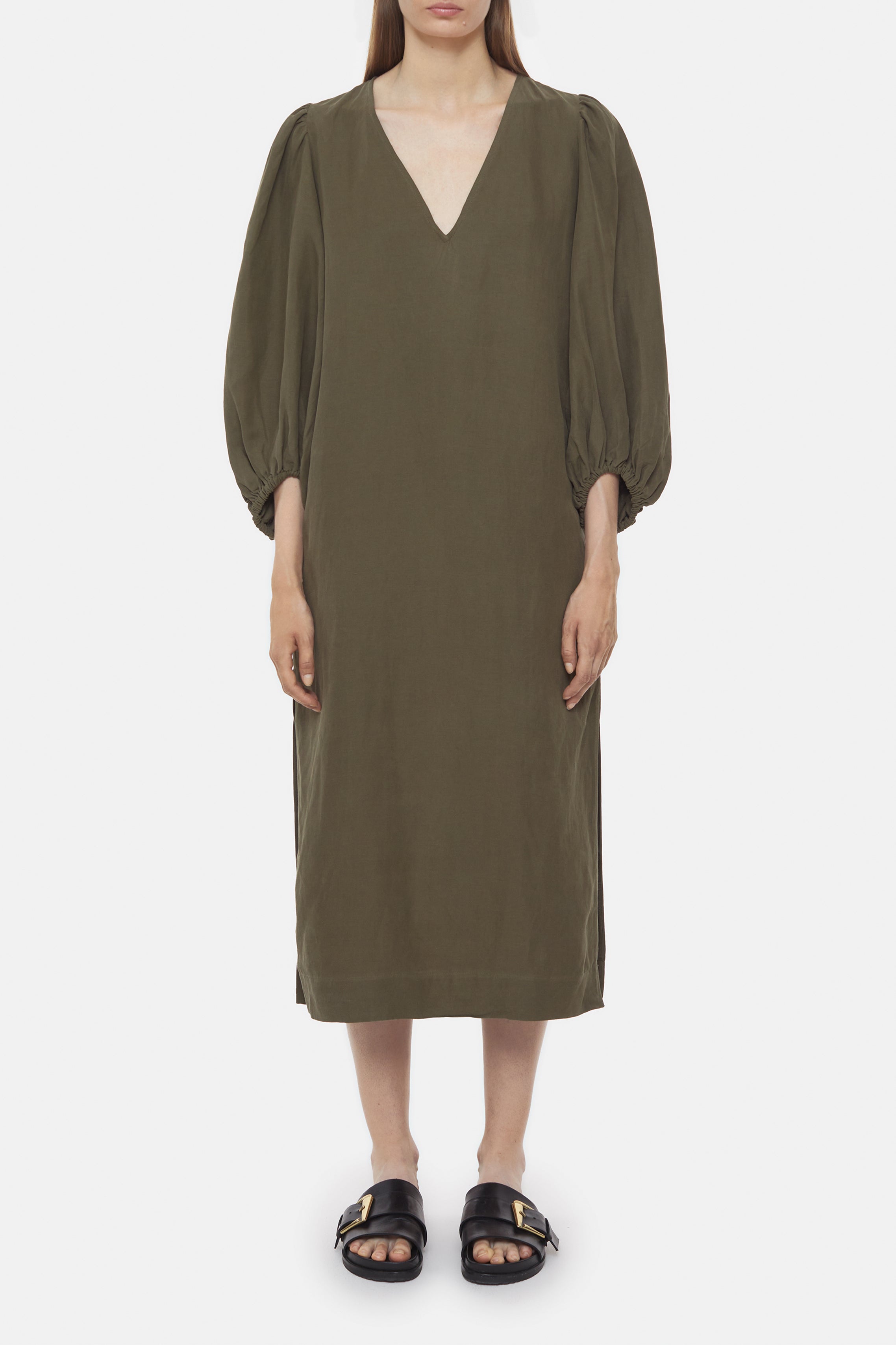 PUFF SLEEVE DRESS-Kleider & Röcke-Closed-XXS-ARMY GREEN-ARCHIVIST