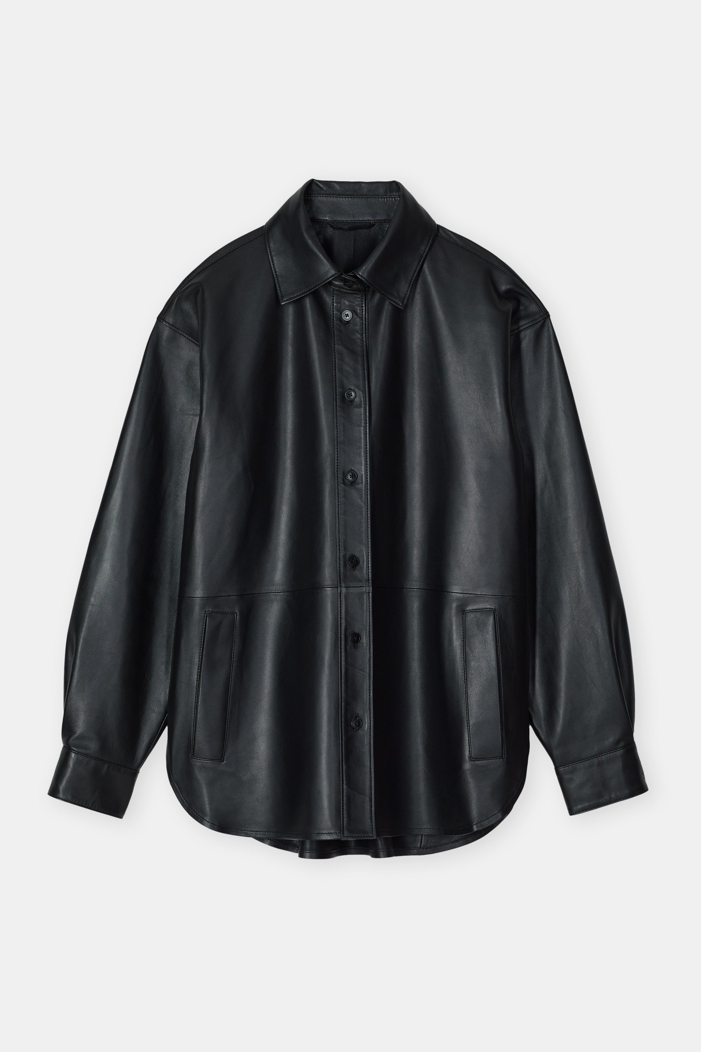 LEATHER OVERSHIRT-Hemden & Blusen-Closed-XXS-BLACK-ARCHIVIST