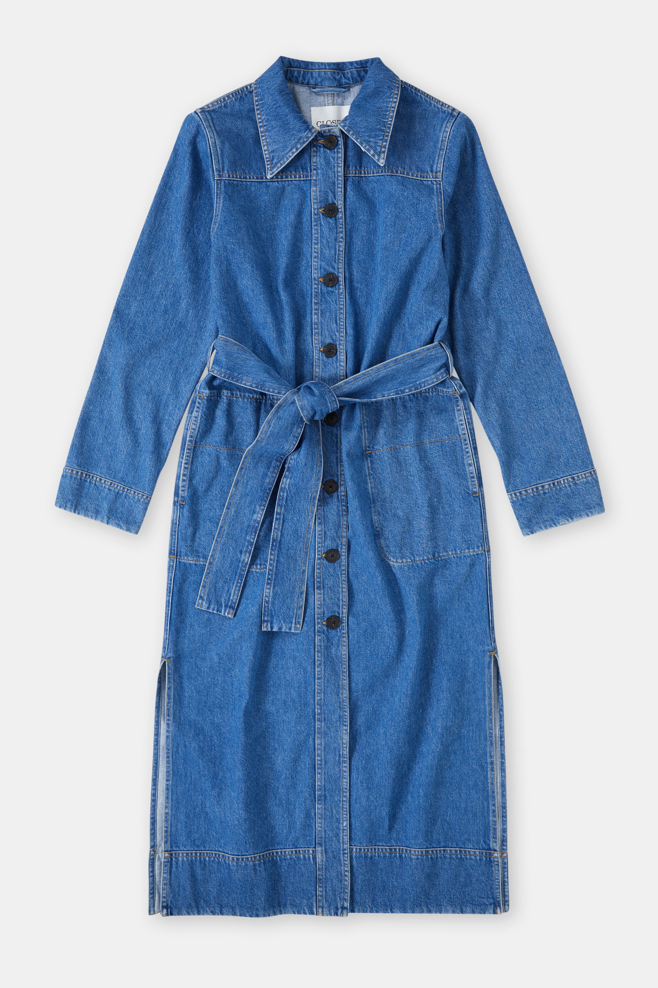 LONG BELTED DRESS-Kleider & Röcke-Closed-XXS-MID BLUE-ARCHIVIST