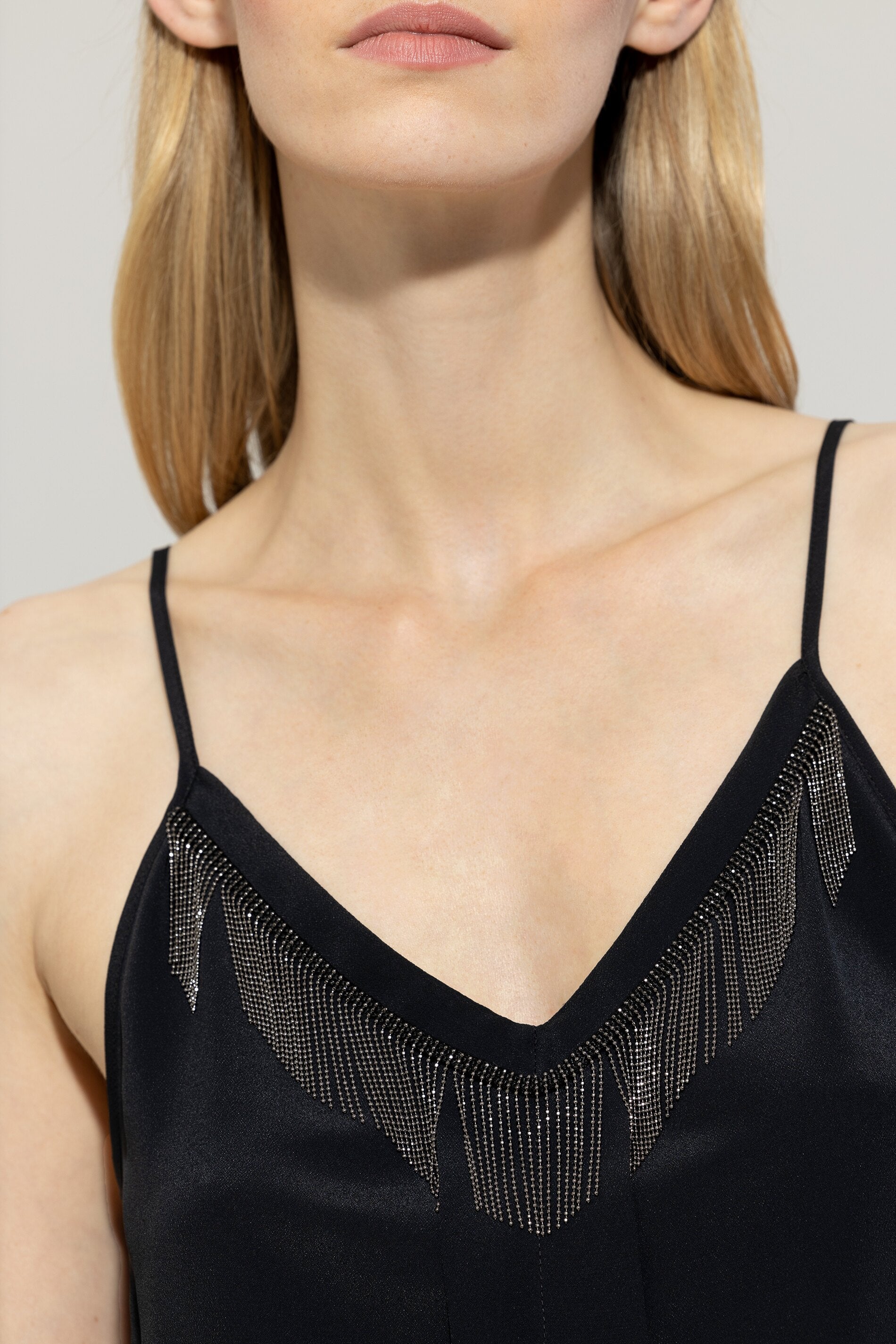 Luisa Cerano-Camisole-Top mit Fransen-Shirts-Black-Deal-Outlet-by-ARCHIVIST