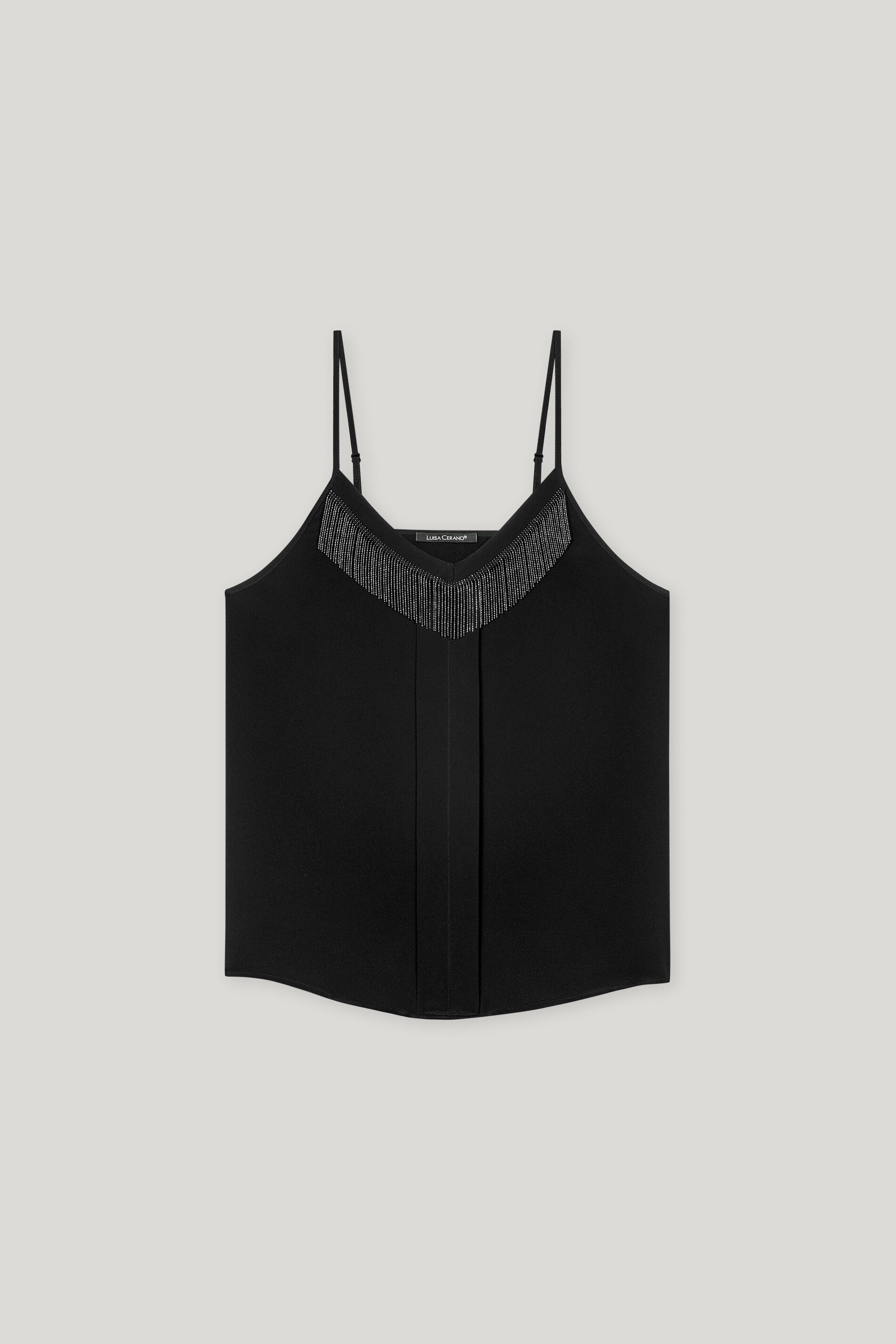 Luisa Cerano-Camisole-Top mit Fransen-Shirts-Black-Deal-Outlet-by-ARCHIVIST