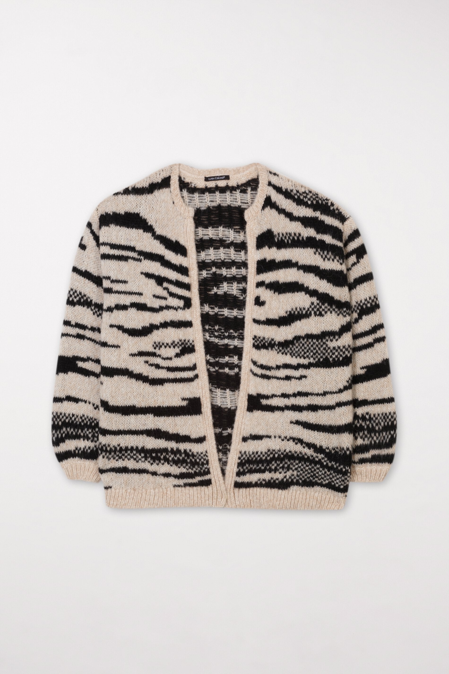 LUISA CERANO-OUTLET-SALE-Cardigan in Animal-Jacquard-Strick-34-eggshell / black-by-ARCHIVIST