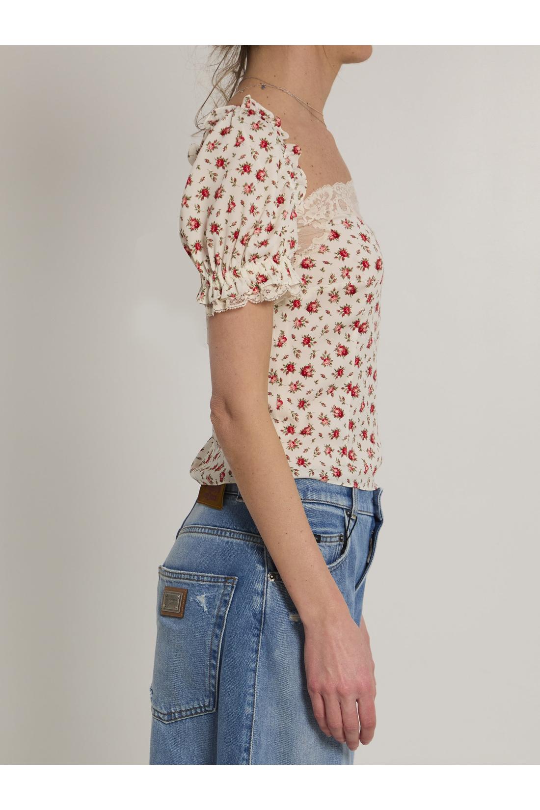 Dolce & Gabbana-OUTLET-SALE-Charmeuse top with rose print-ARCHIVIST