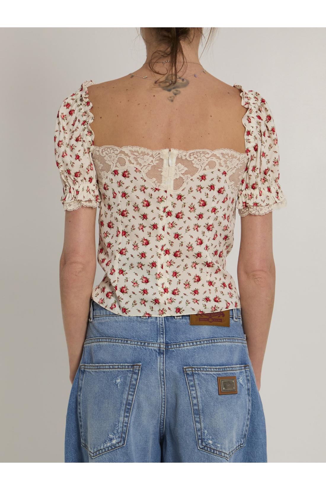 Dolce & Gabbana-OUTLET-SALE-Charmeuse top with rose print-ARCHIVIST