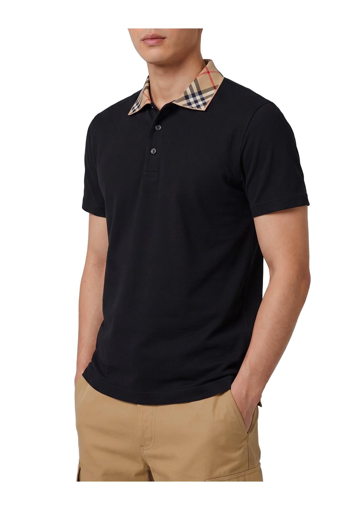 Burberry-OUTLET-SALE-Check-collar cotton polo shirt-ARCHIVIST