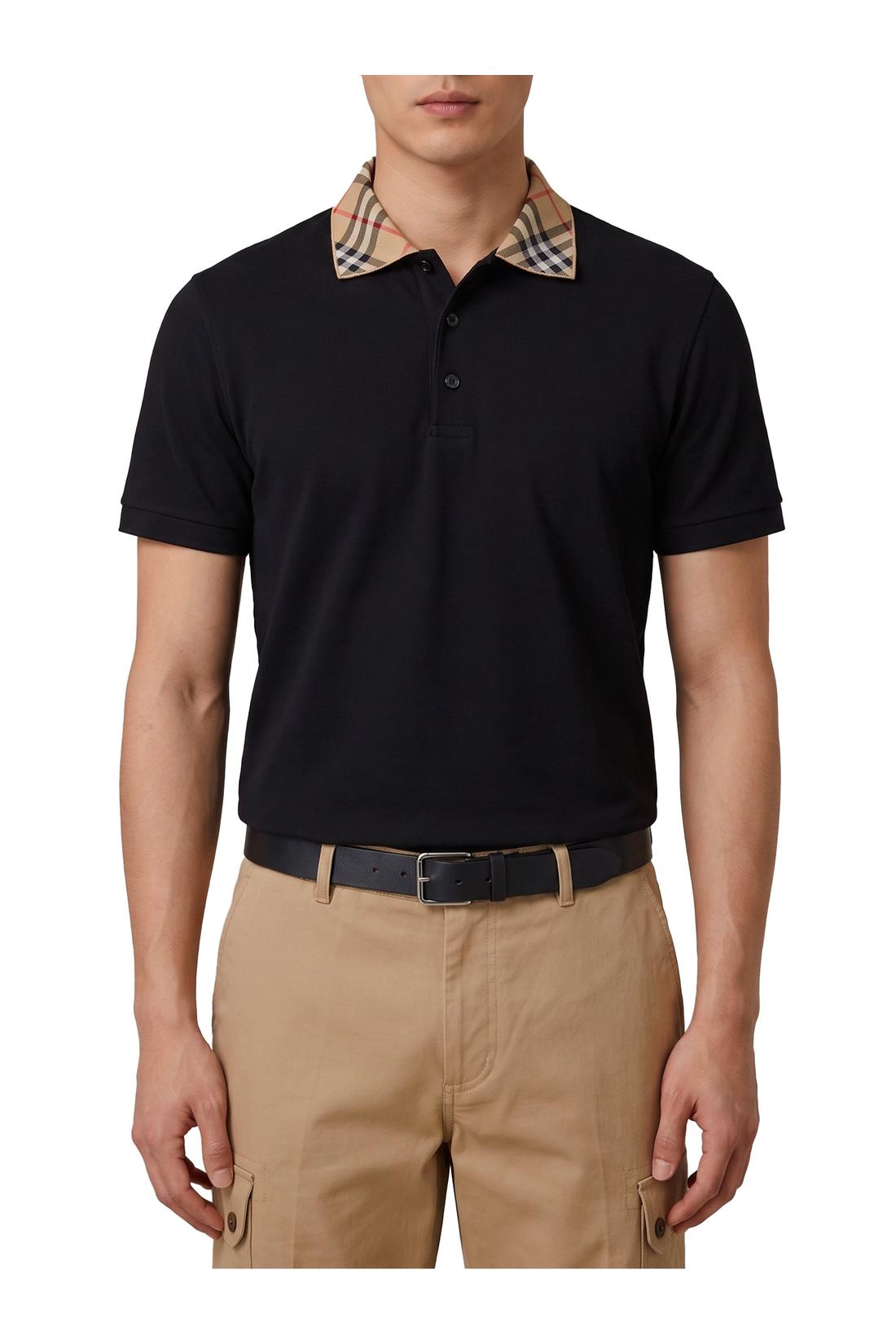 Burberry-OUTLET-SALE-Check-collar cotton polo shirt-ARCHIVIST