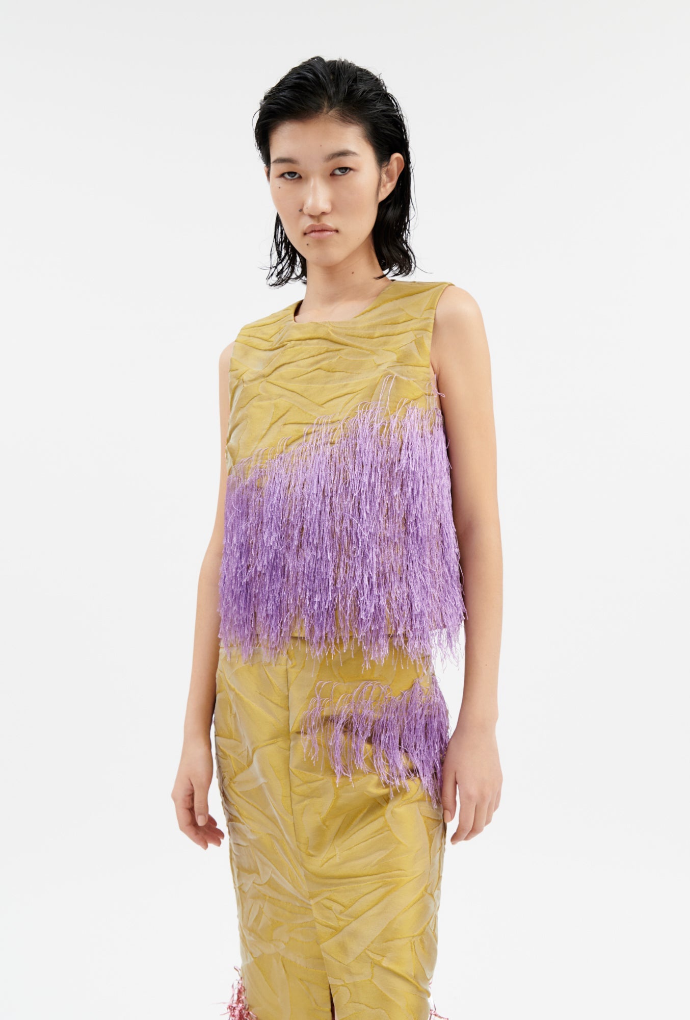 Odeeh-Cheerleader Jacquard Top, Citrine-Shirts-Black-Deal-Outlet-by-ARCHIVIST