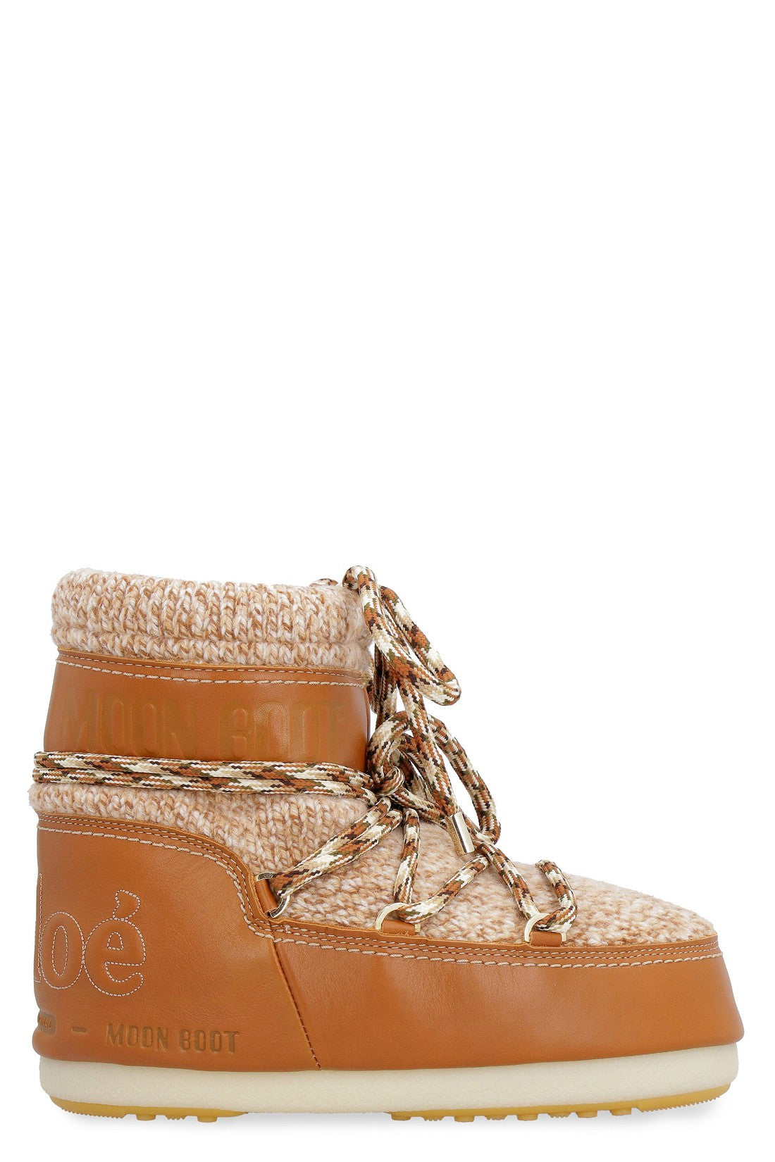 Chloé-OUTLET-SALE-Chloé x Moon Boot - Leather and knit Moon Boots-ARCHIVIST