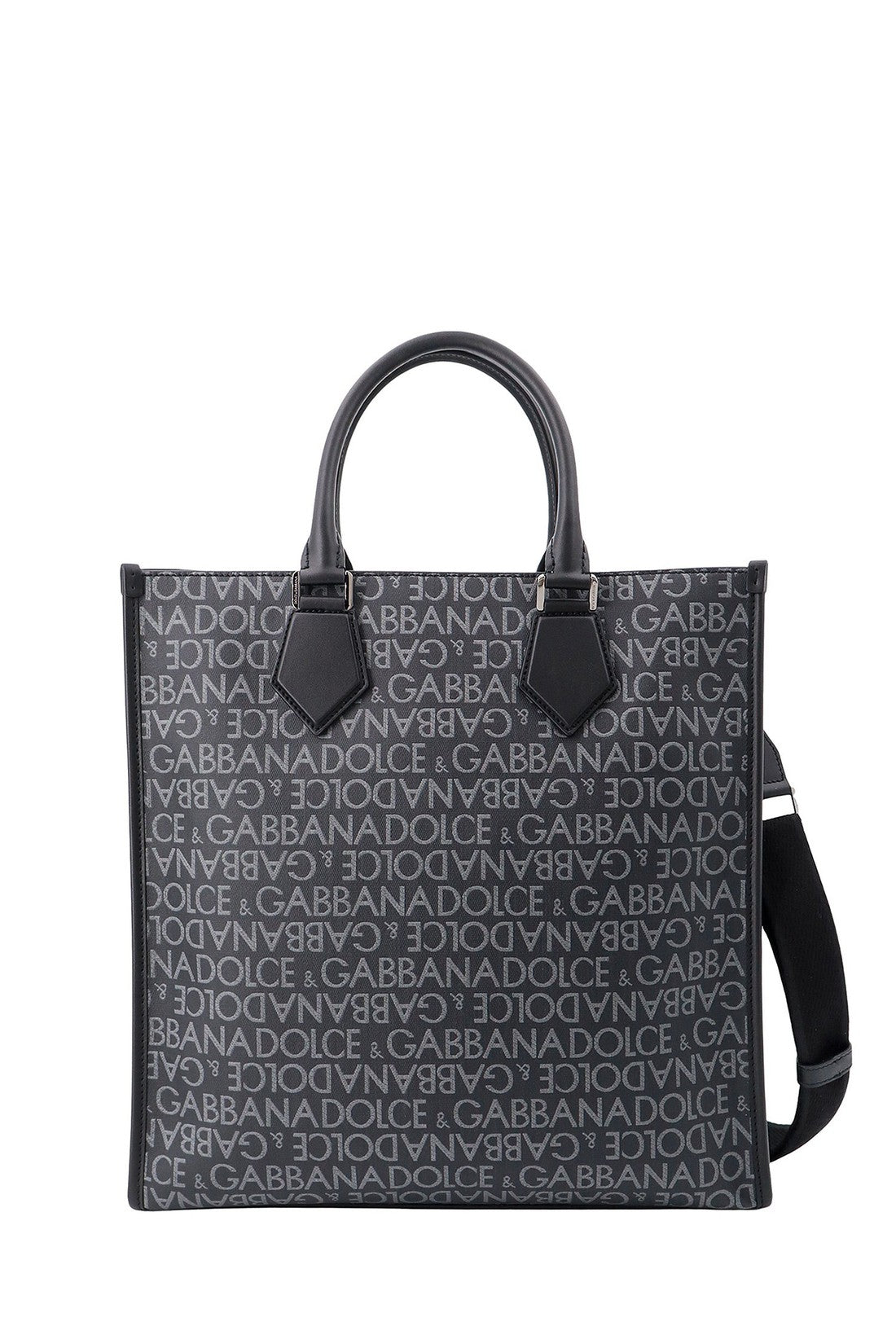 DOLCE & GABBANA-OUTLET-SALE-Coated canvas and leather handbag with all-over logo-ARCHIVIST