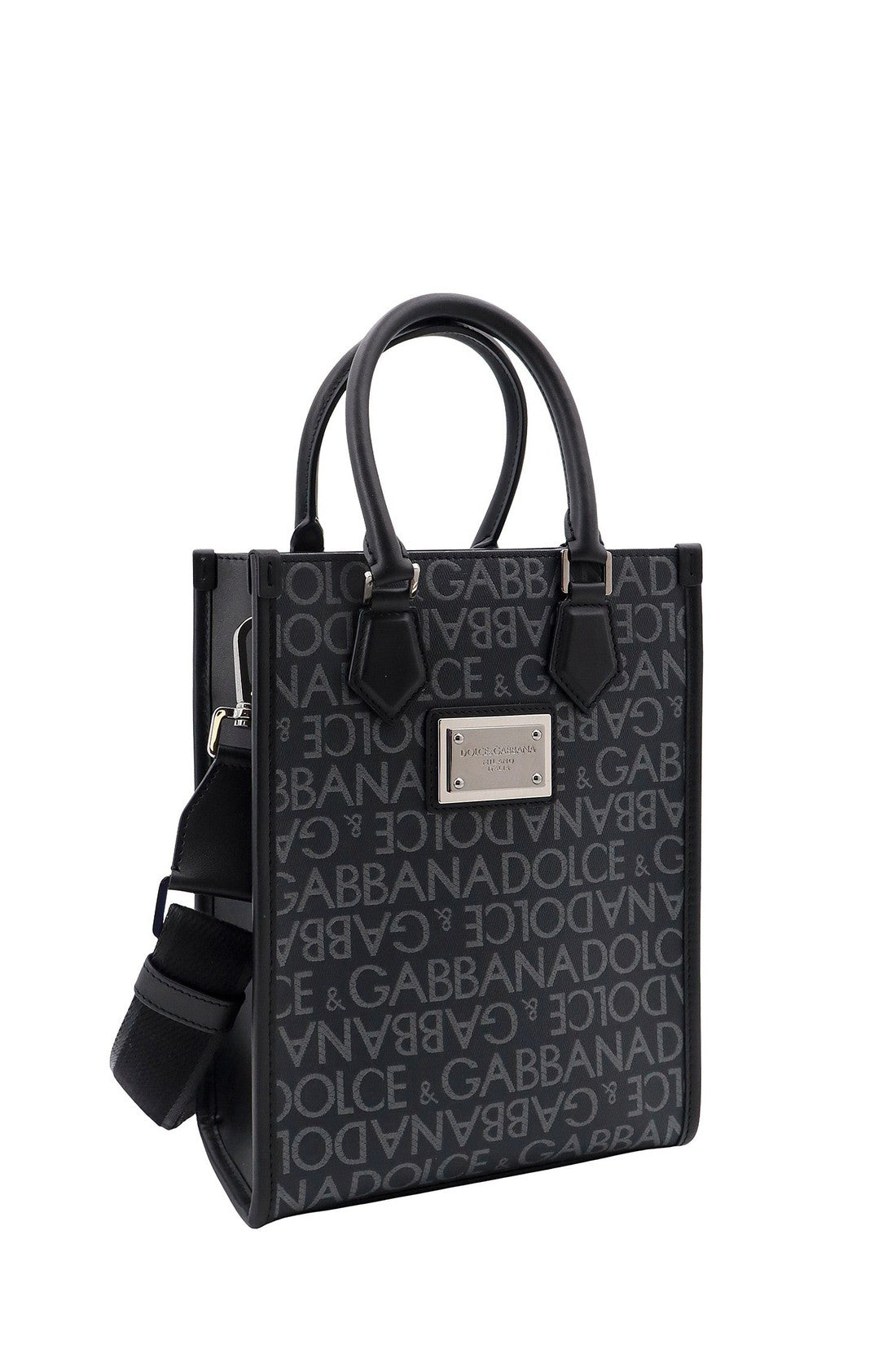 DOLCE & GABBANA-OUTLET-SALE-Coated canvas and leather handbag with all-over logo-ARCHIVIST