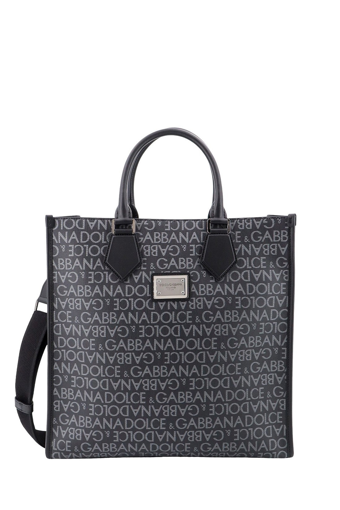 Dolce & Gabbana-OUTLET-SALE-Coated canvas and leather handbag with all-over logo-ARCHIVIST