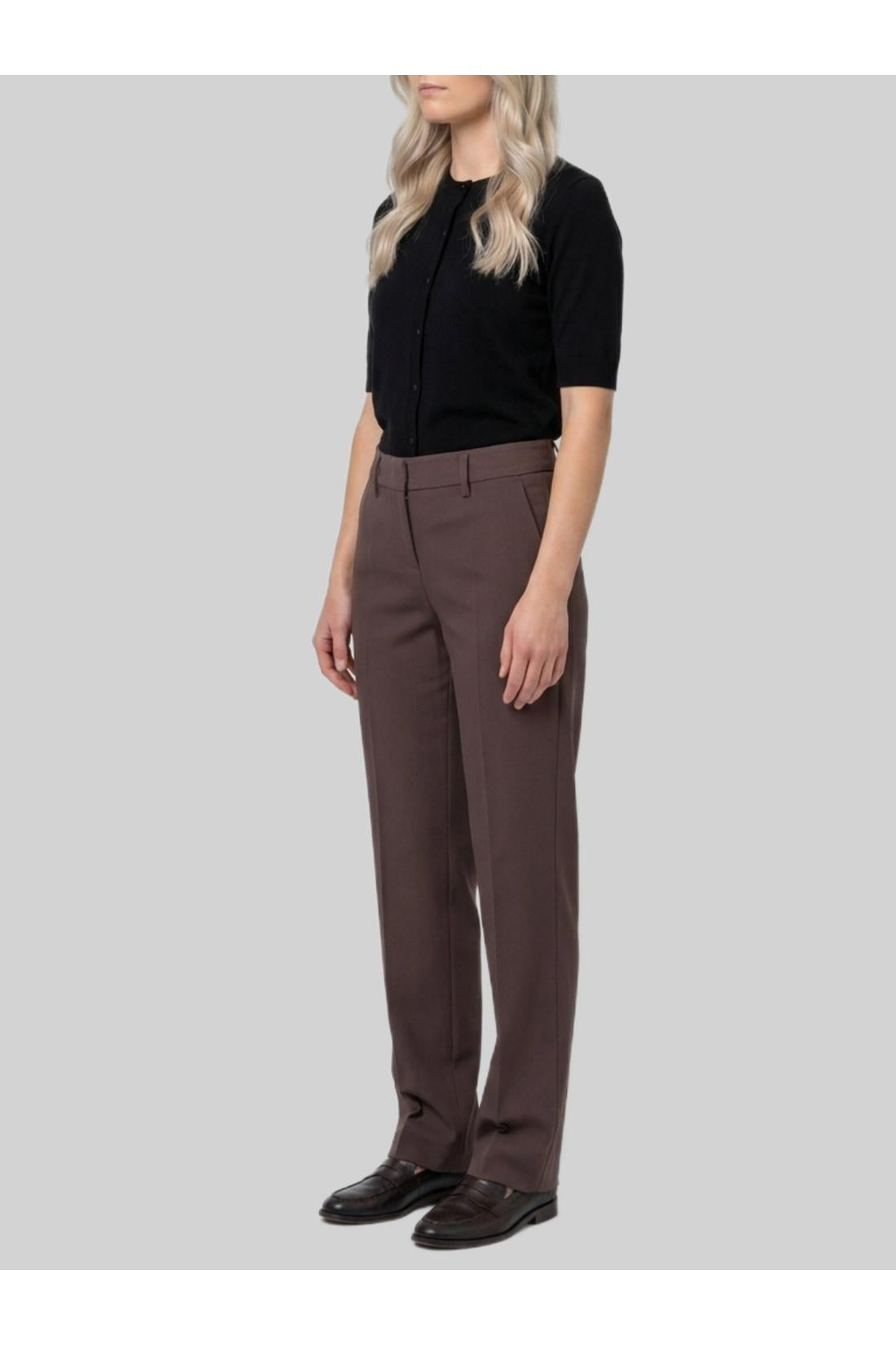 Sutton new york-OUTLET-SALE-Coffee stretch canvas trousers-ARCHIVIST