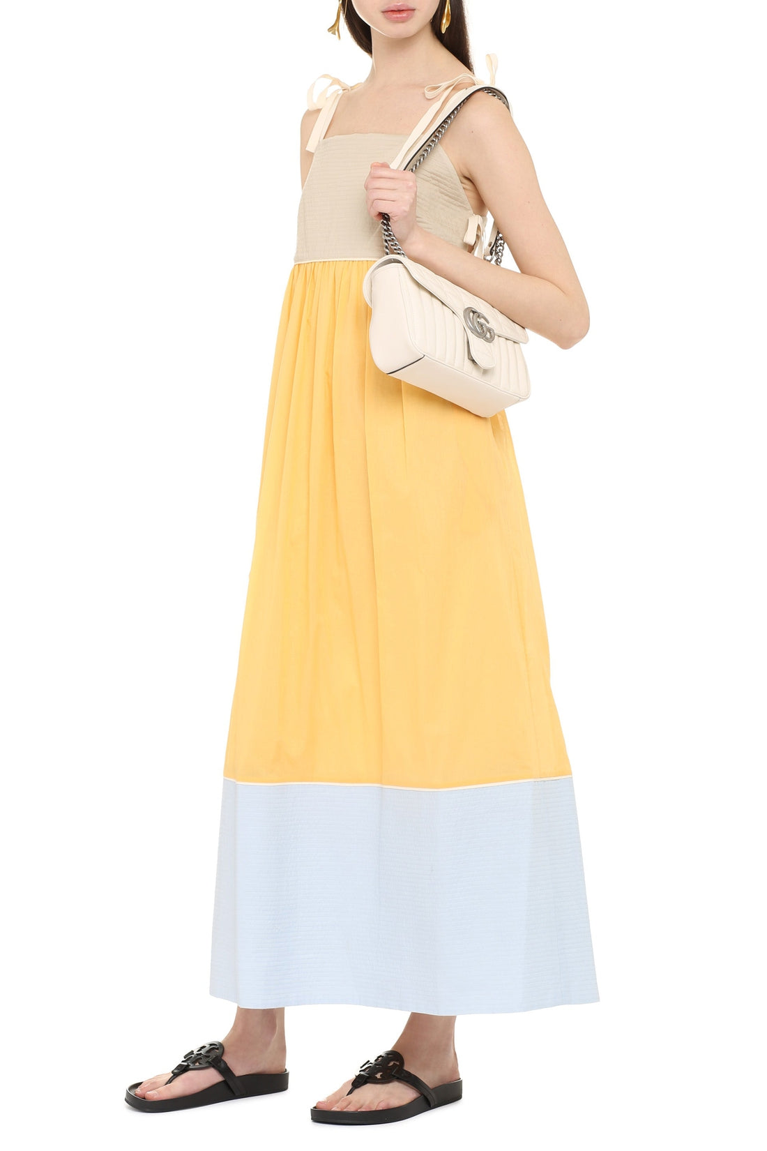 Tory Burch-OUTLET-SALE-Color-block cotton long dress-ARCHIVIST