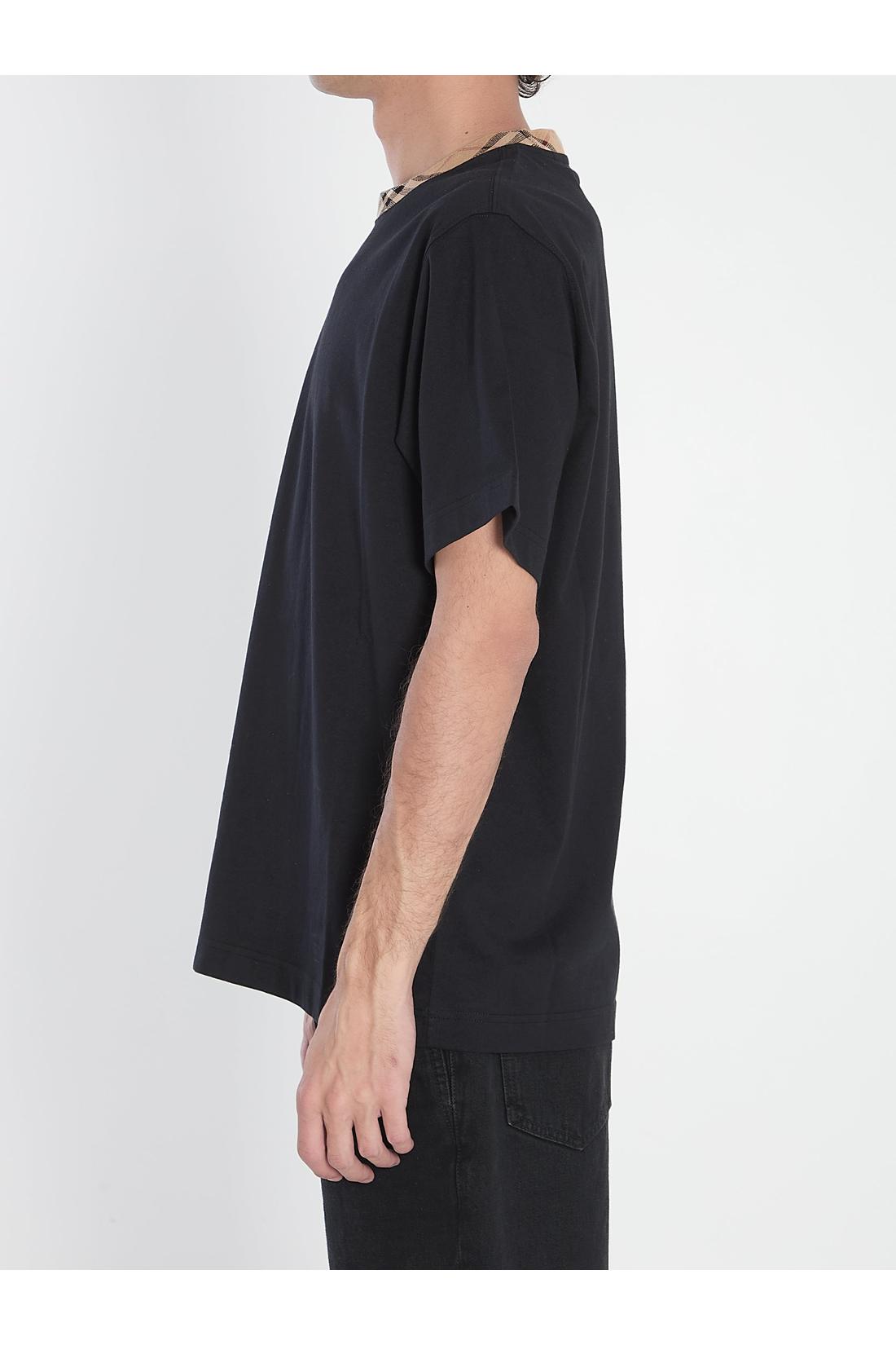 Burberry-OUTLET-SALE-Cotton T-Shirt with Check Collar-ARCHIVIST