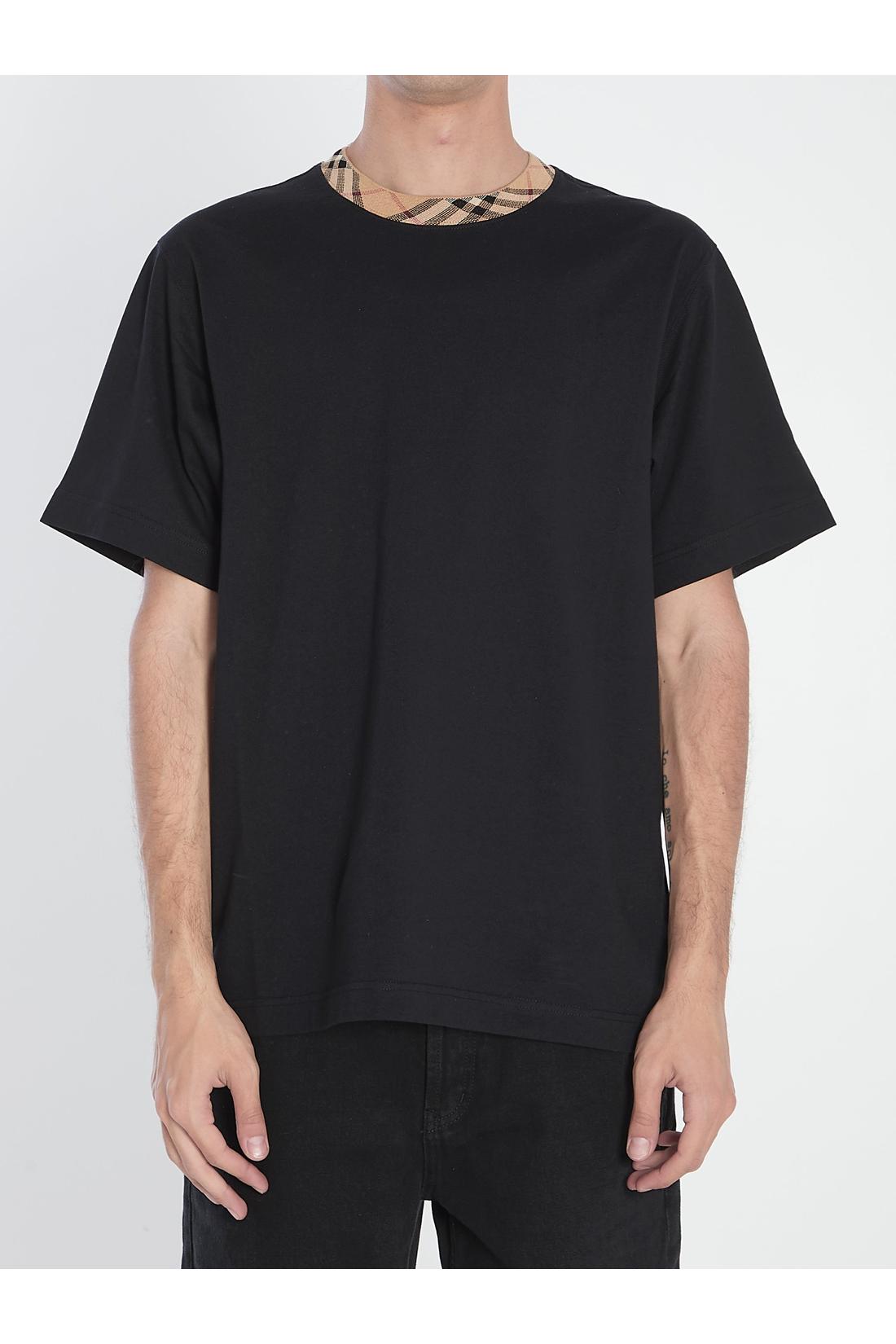 Burberry-OUTLET-SALE-Cotton T-Shirt with Check Collar-ARCHIVIST