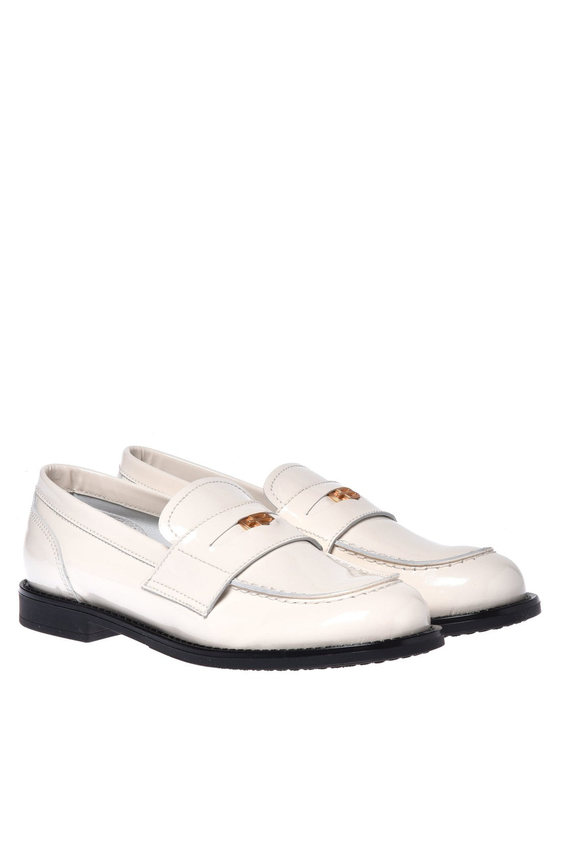 Cream patent loafers