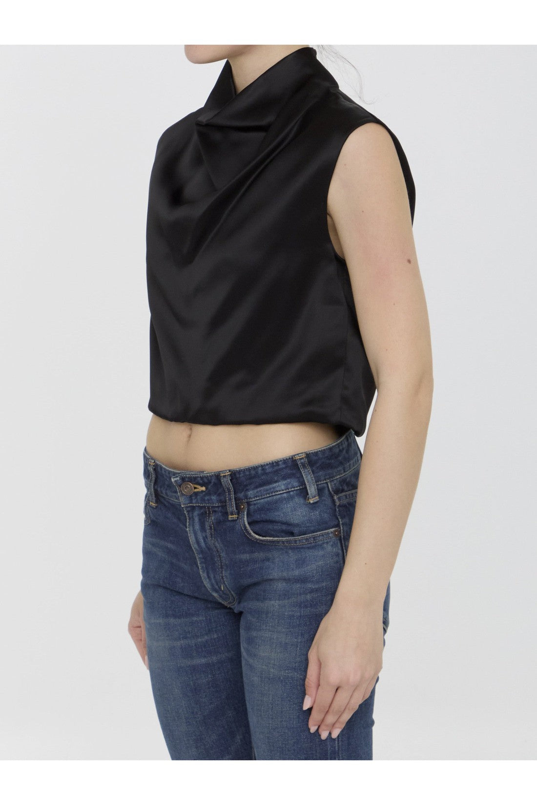 SAINT LAURENT-OUTLET-SALE-Crop top in satin-ARCHIVIST