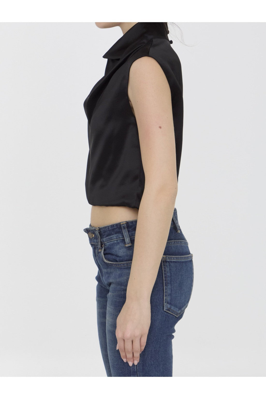 SAINT LAURENT-OUTLET-SALE-Crop top in satin-ARCHIVIST