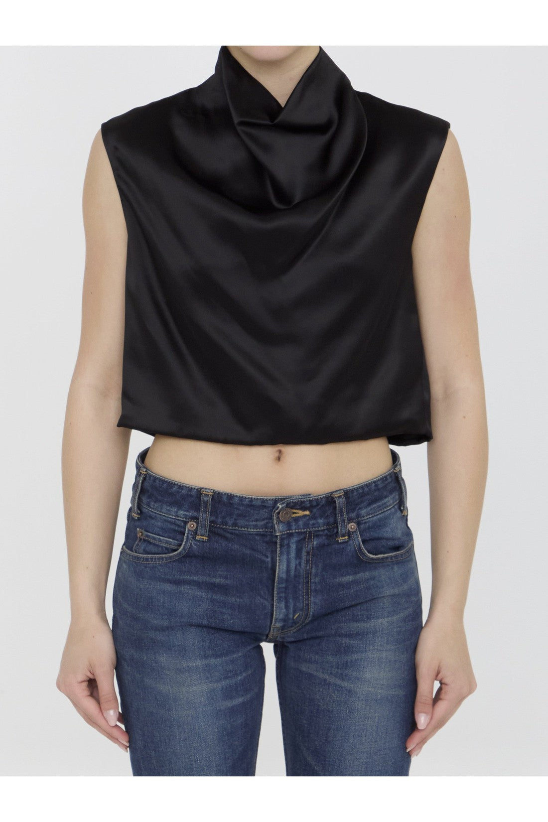 SAINT LAURENT-OUTLET-SALE-Crop top in satin-ARCHIVIST