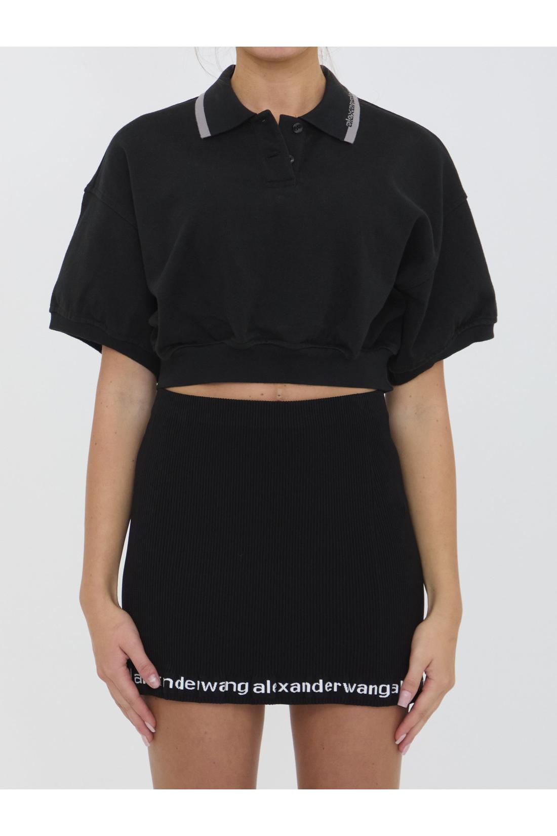 Alexander Wang-OUTLET-SALE-Cropped cotton polo shirt-ARCHIVIST