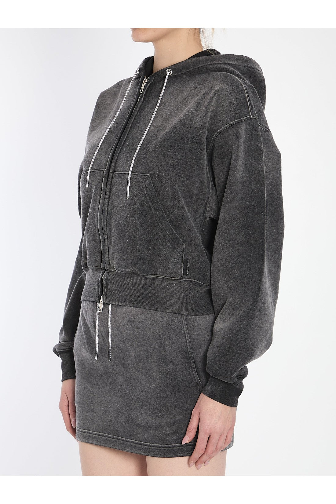 Alexander Wang-OUTLET-SALE-Cropped hoodie with crystals-ARCHIVIST