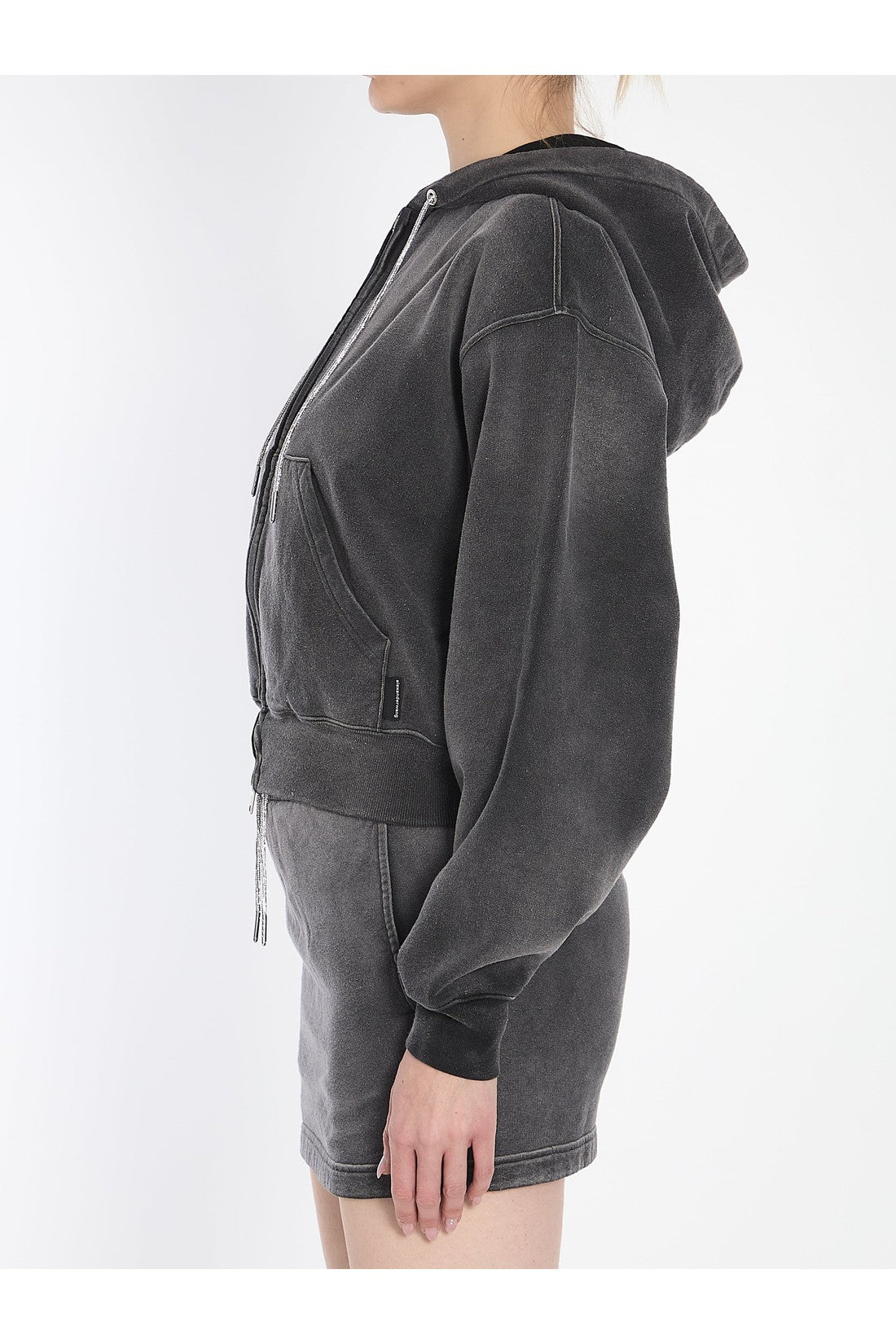 Alexander Wang-OUTLET-SALE-Cropped hoodie with crystals-ARCHIVIST