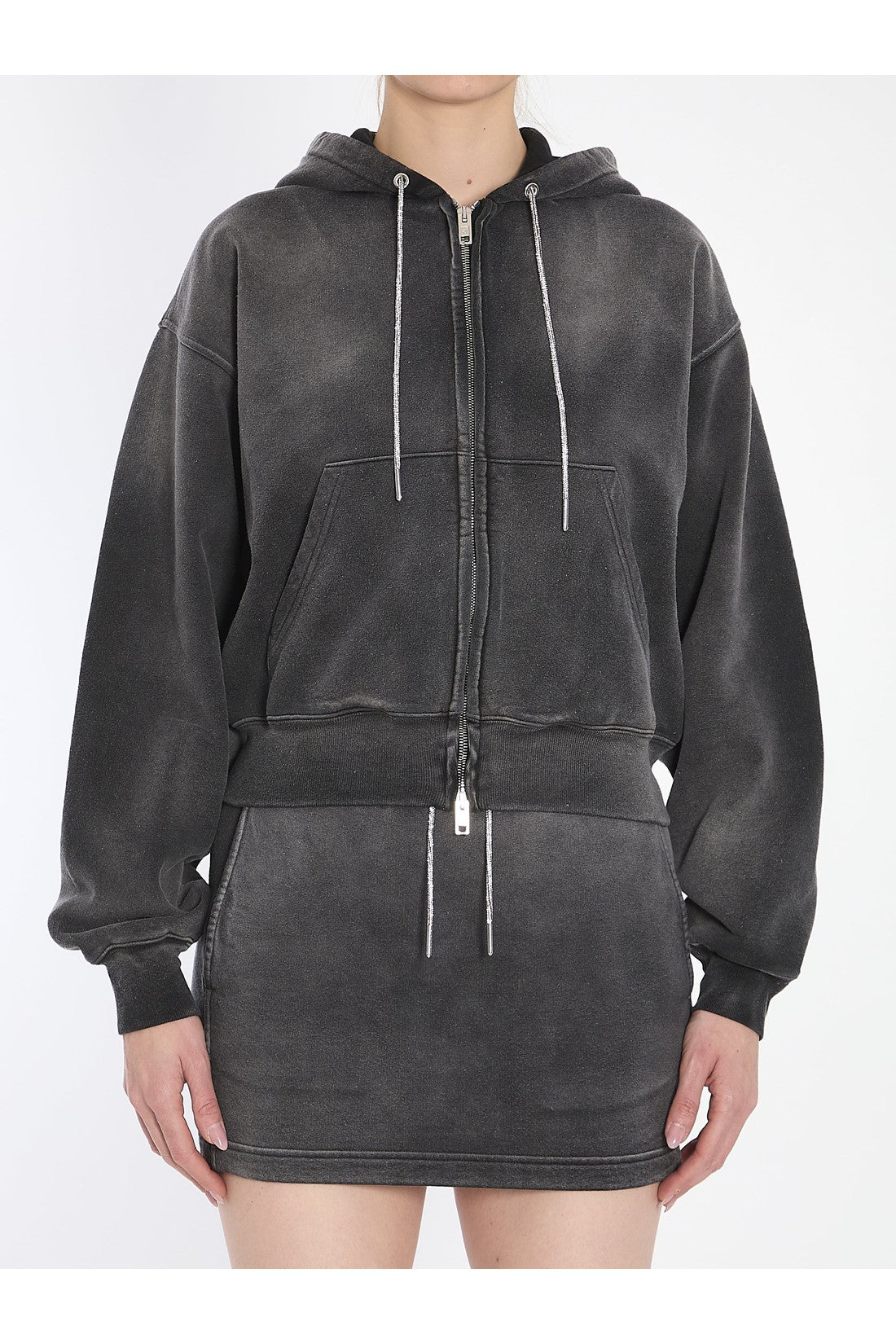 Alexander Wang-OUTLET-SALE-Cropped hoodie with crystals-ARCHIVIST