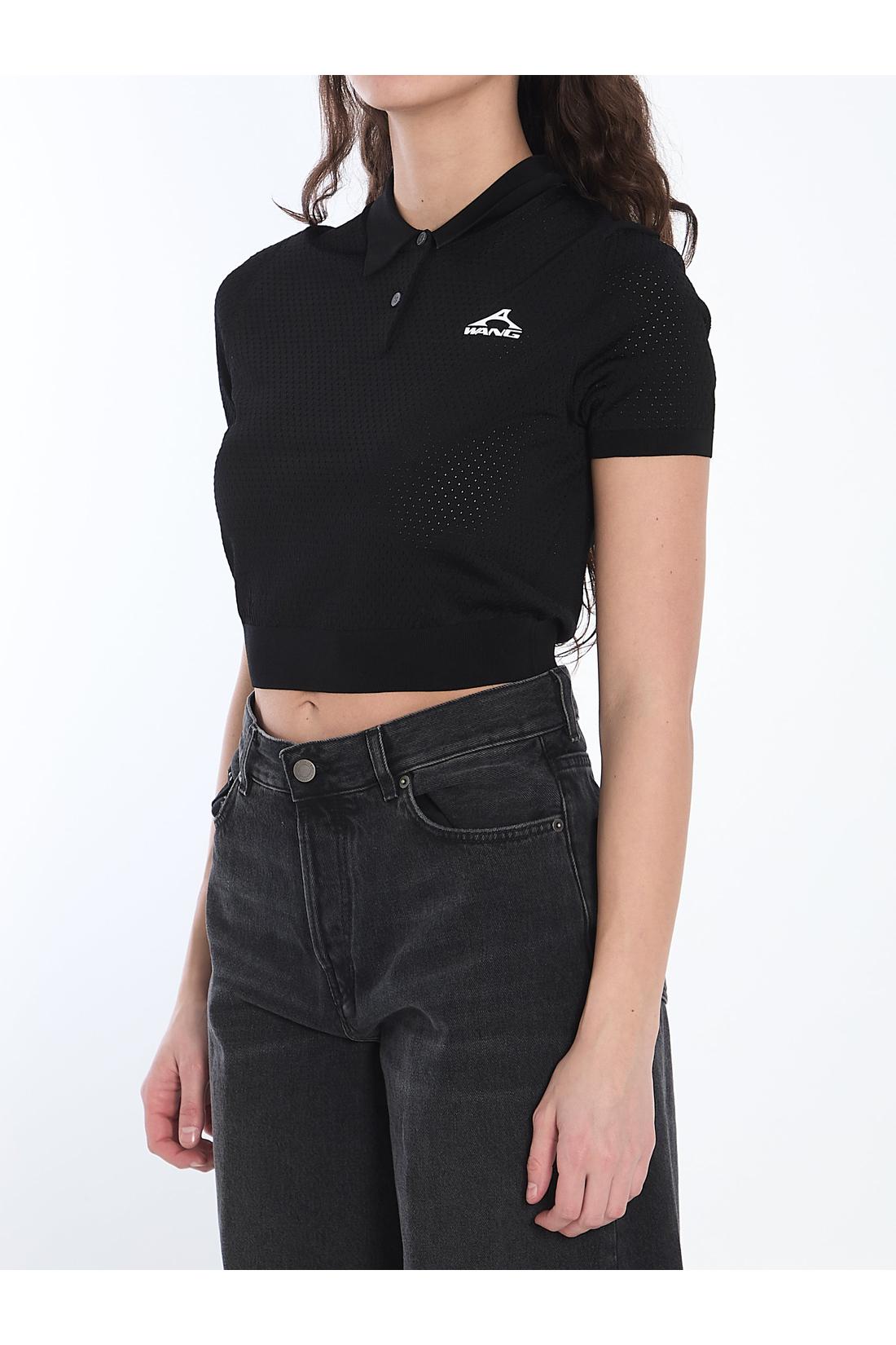 Alexander Wang-OUTLET-SALE-Cropped polo shirt with 3D logo-ARCHIVIST