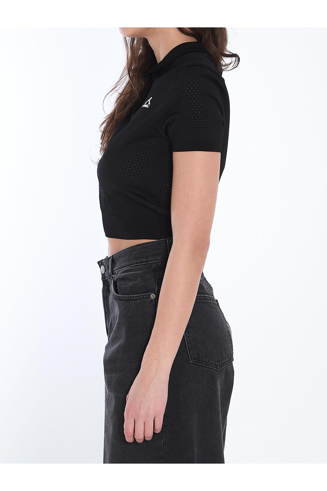 Alexander Wang-OUTLET-SALE-Cropped polo shirt with 3D logo-ARCHIVIST