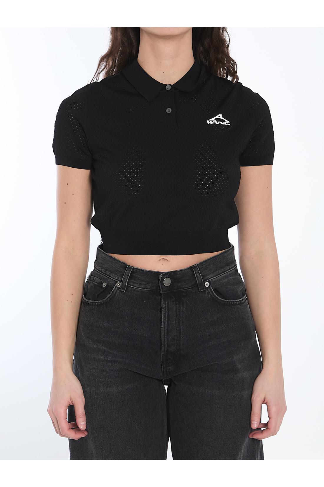 Alexander Wang-OUTLET-SALE-Cropped polo shirt with 3D logo-ARCHIVIST