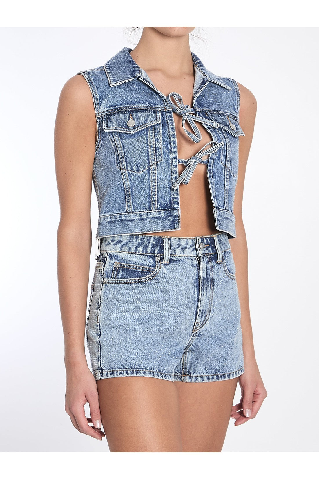 Alexander Wang-OUTLET-SALE-Cropped vest with bows and crystals-ARCHIVIST