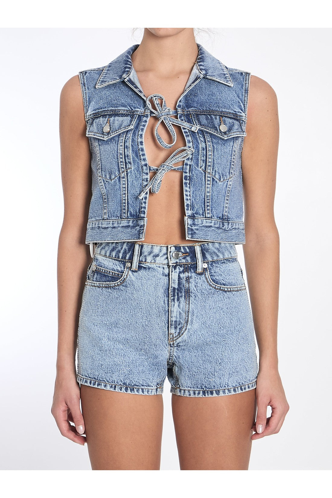 Alexander Wang-OUTLET-SALE-Cropped vest with bows and crystals-ARCHIVIST