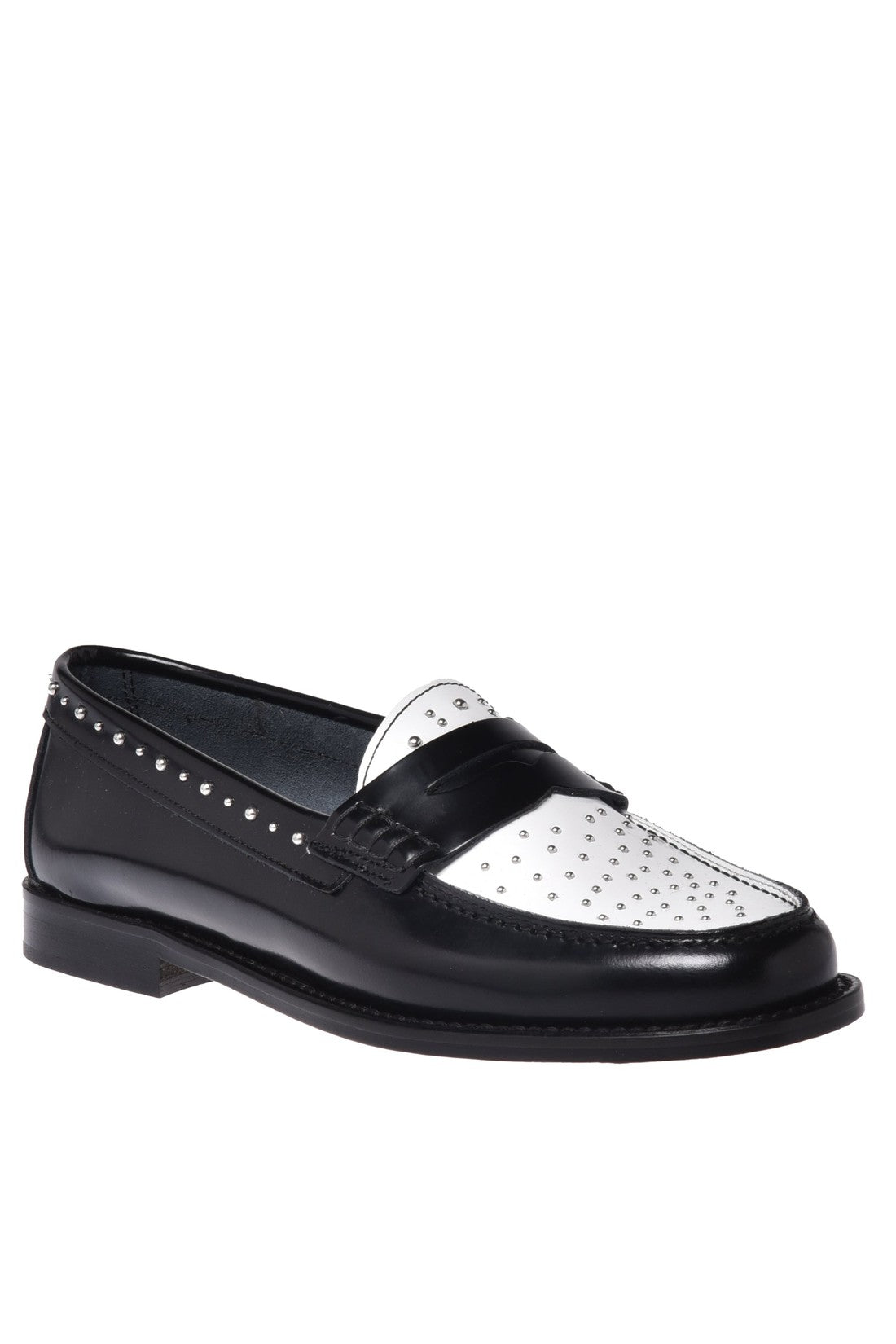 Loafer in black and white shiny calfskin