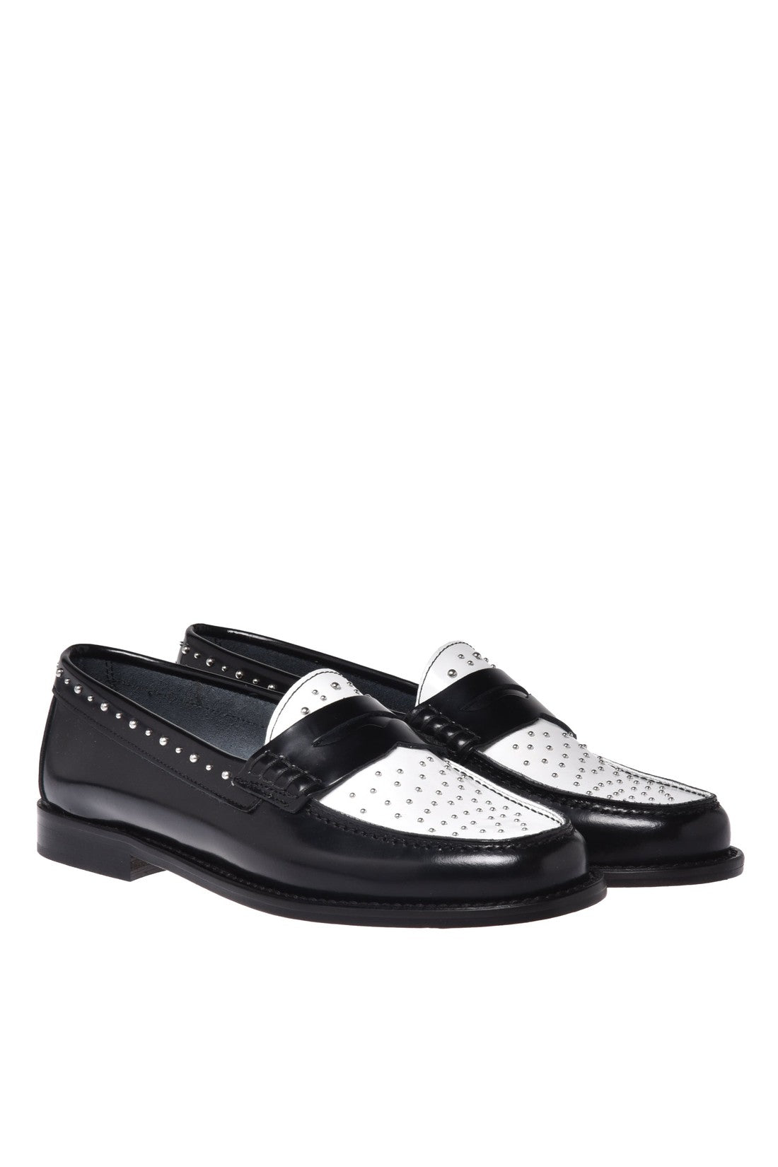 Loafer in black and white shiny calfskin