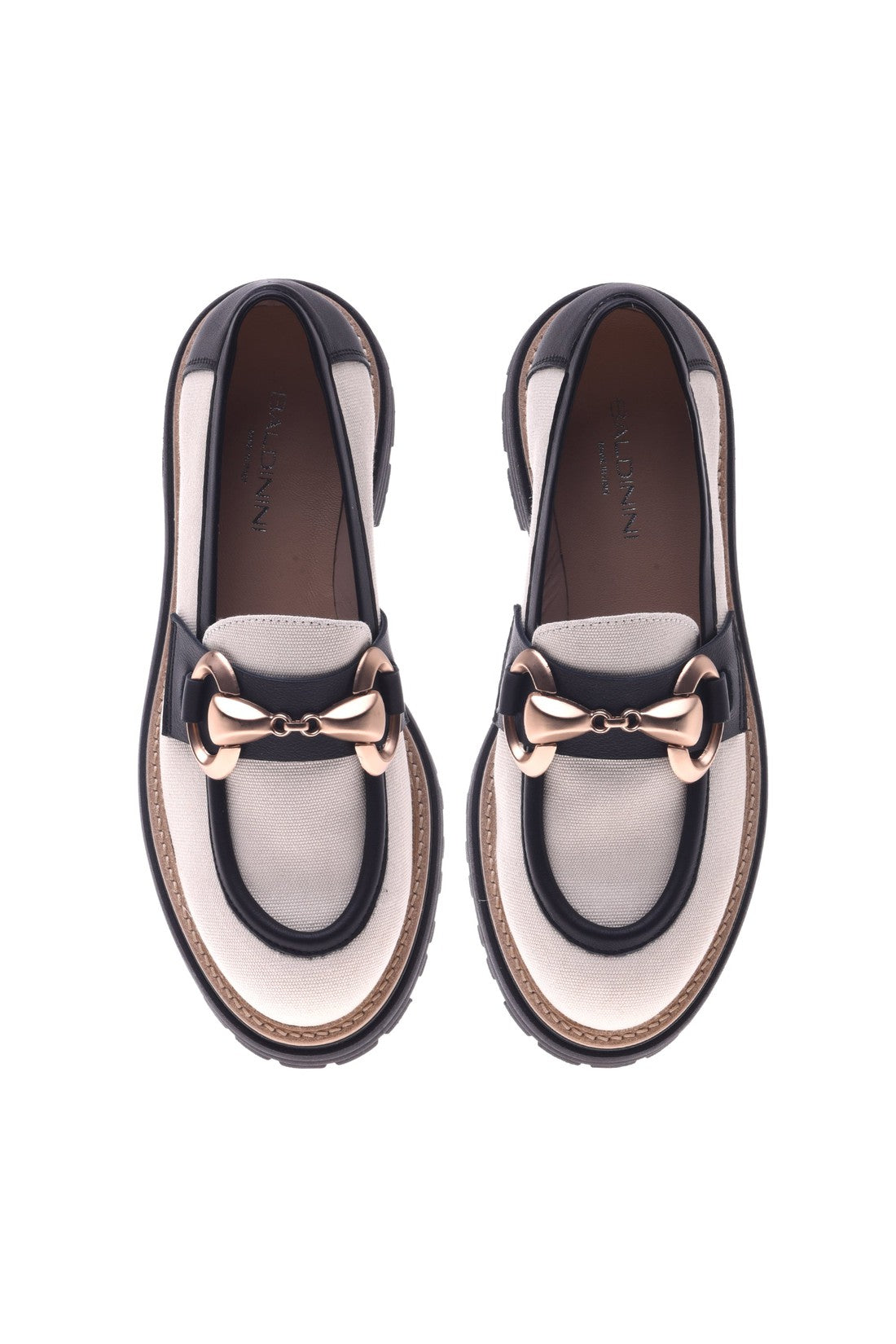 Loafer in black and beige shiny calfskin