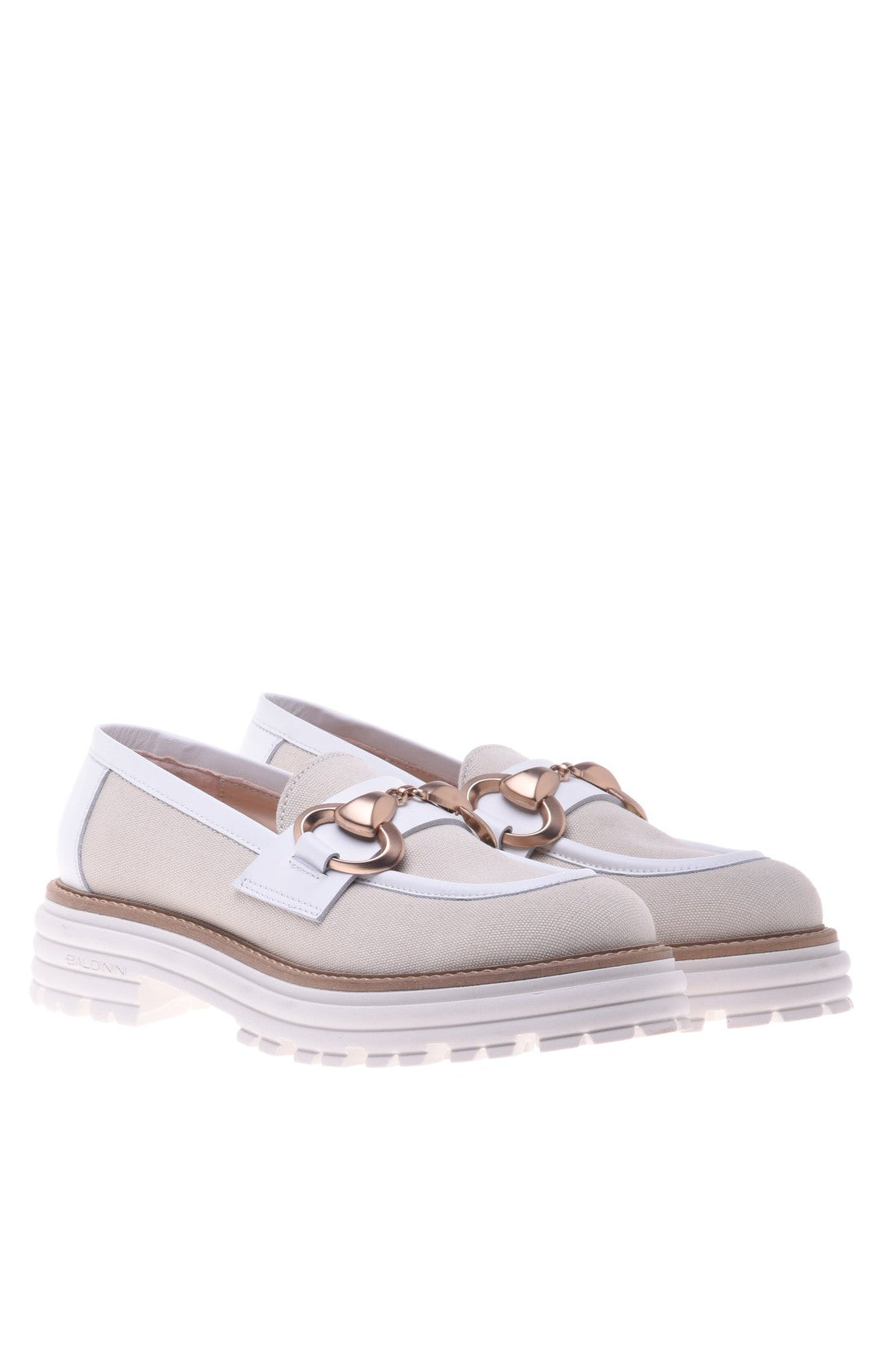 Loafer in white and beige shiny calfskin