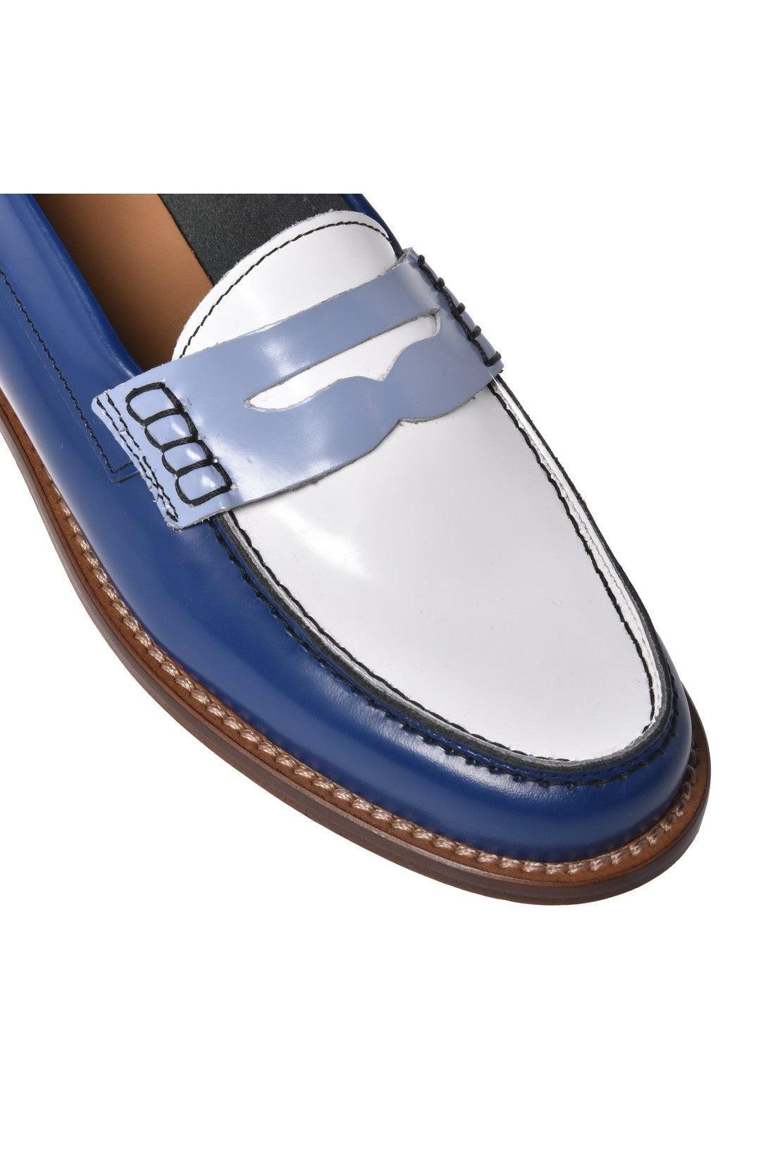 Loafer in blue and cream shiny calfskin