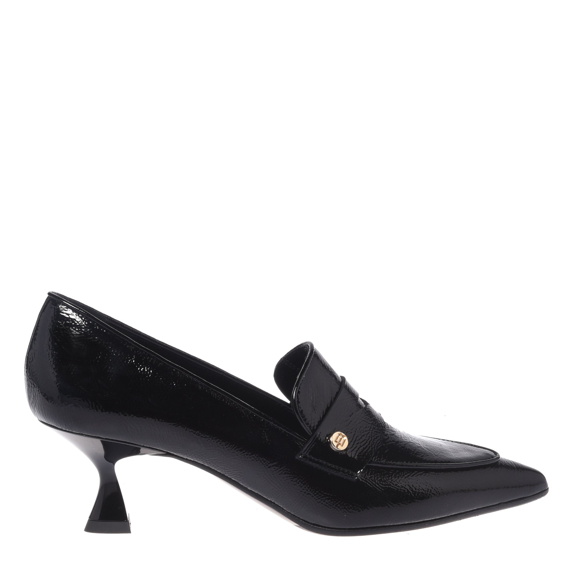 Black Naplak leather heeled loafers