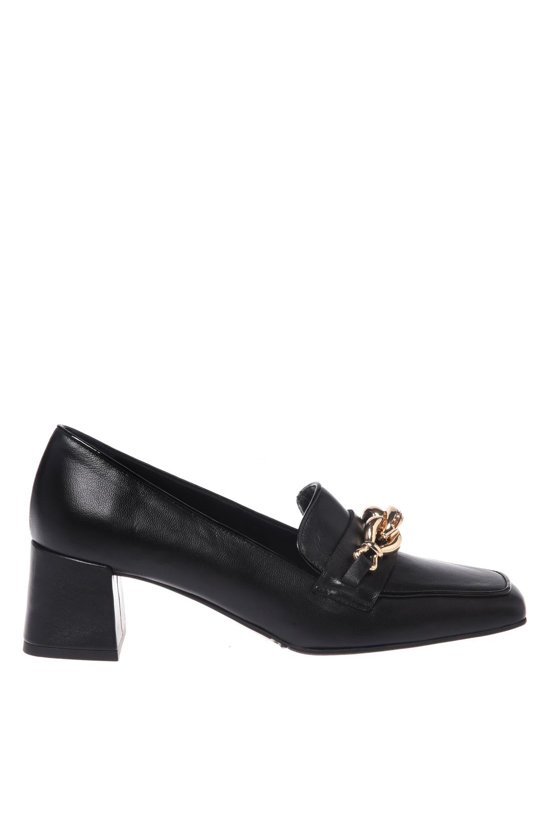 Baldinini-Black Nappa leather heeled loafers-Flache Schuhe-Black-Deal-Outlet-by-ARCHIVIST