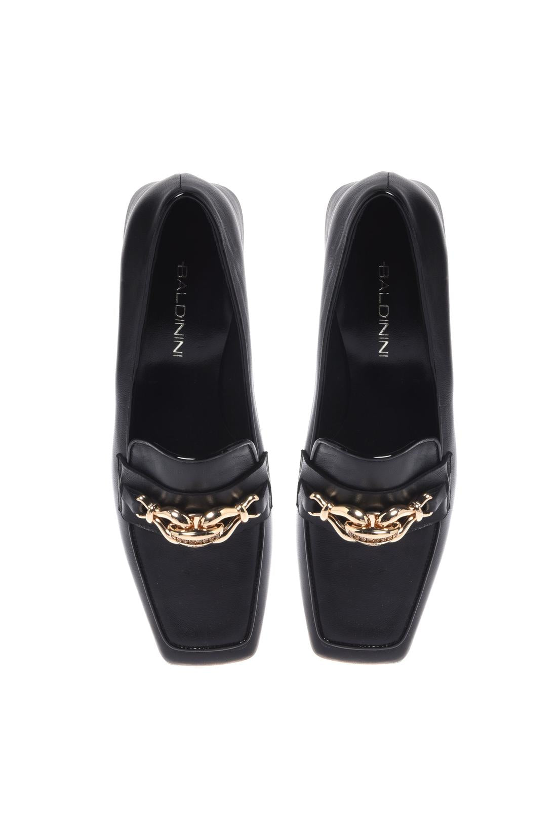 Baldinini-Black Nappa leather heeled loafers-Flache Schuhe-Black-Deal-Outlet-by-ARCHIVIST