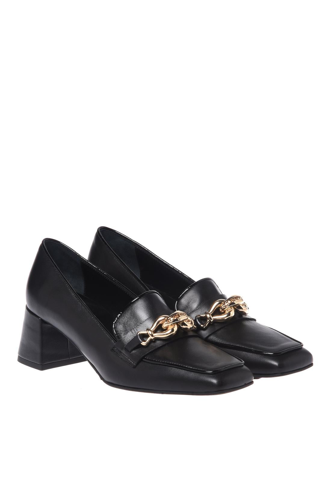 Baldinini-Black Nappa leather heeled loafers-Flache Schuhe-Black-Deal-Outlet-by-ARCHIVIST