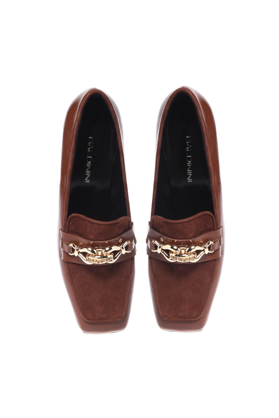 Baldinini-Brown Naplak leather and suede heeled loafers-Flache Schuhe-Black-Deal-Outlet-by-ARCHIVIST