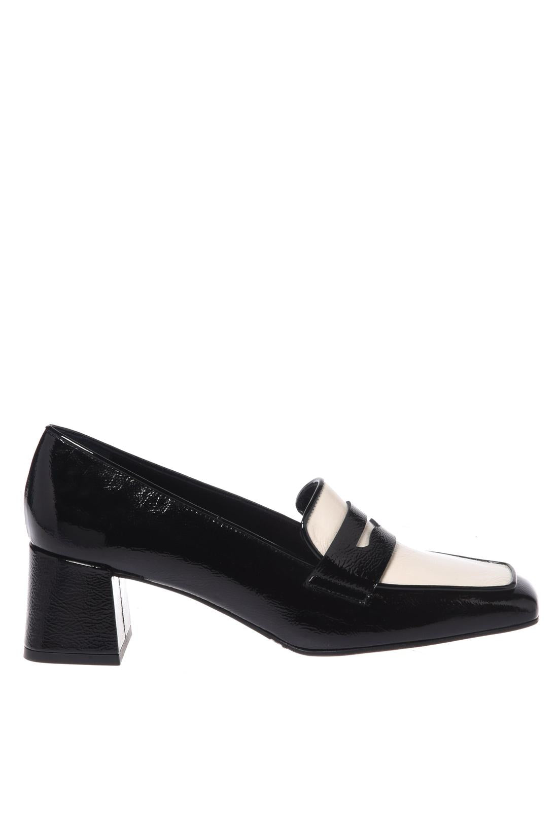 Baldinini-Black and white Naplak leather heeled loafers-Flache Schuhe-Black-Deal-Outlet-by-ARCHIVIST