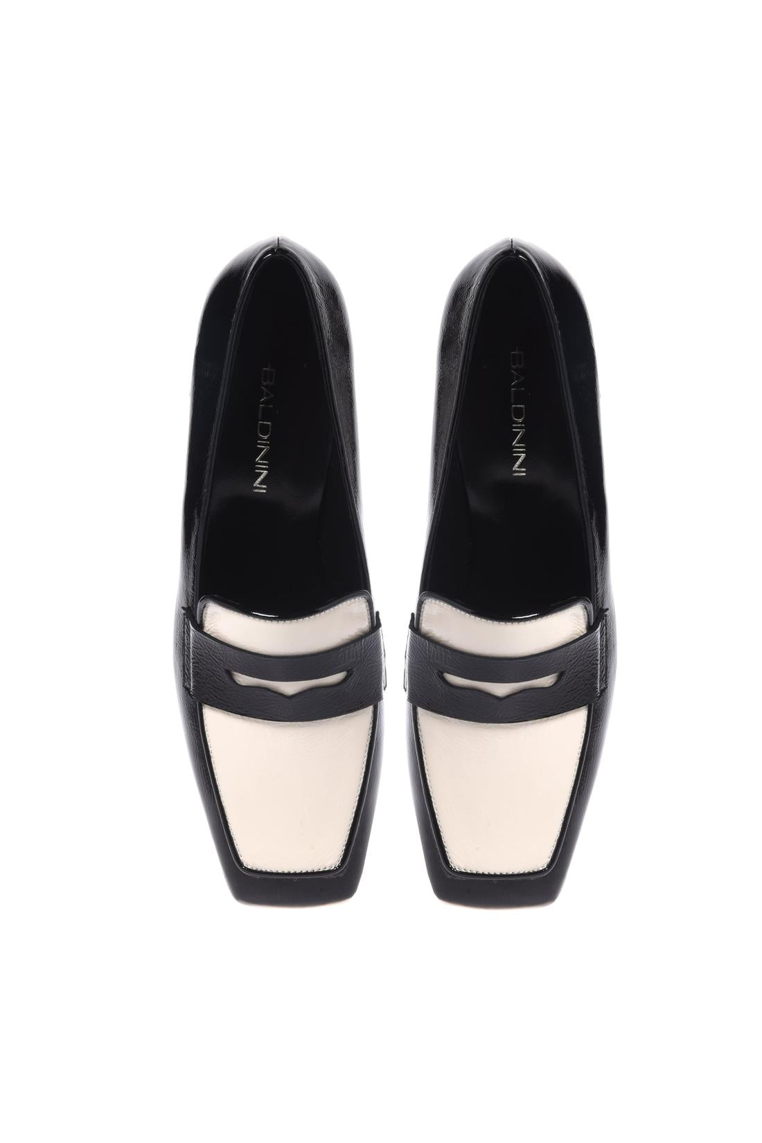 Baldinini-Black and white Naplak leather heeled loafers-Flache Schuhe-Black-Deal-Outlet-by-ARCHIVIST