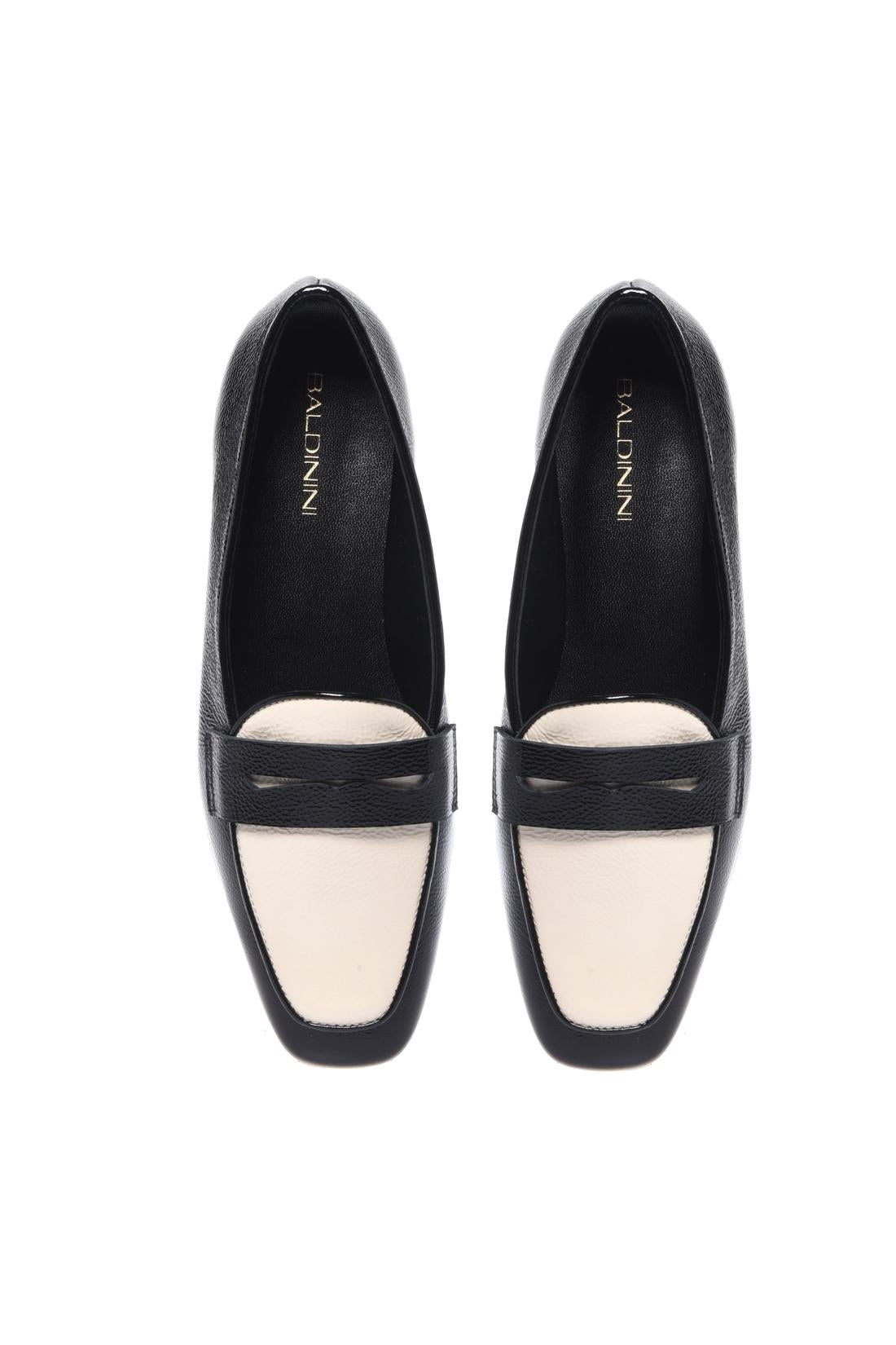 Baldinini-Black and white Naplak leather loafers-Flache Schuhe-Black-Deal-Outlet-by-ARCHIVIST